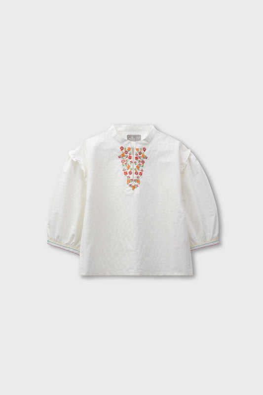 Thread Embroidered White Top