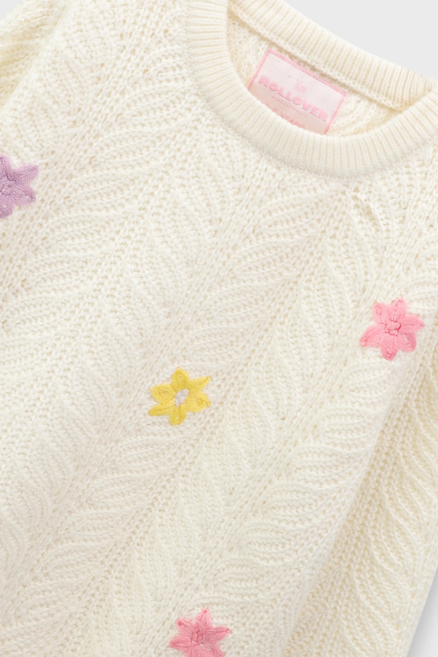 Creamy Floral Girls Sweater
