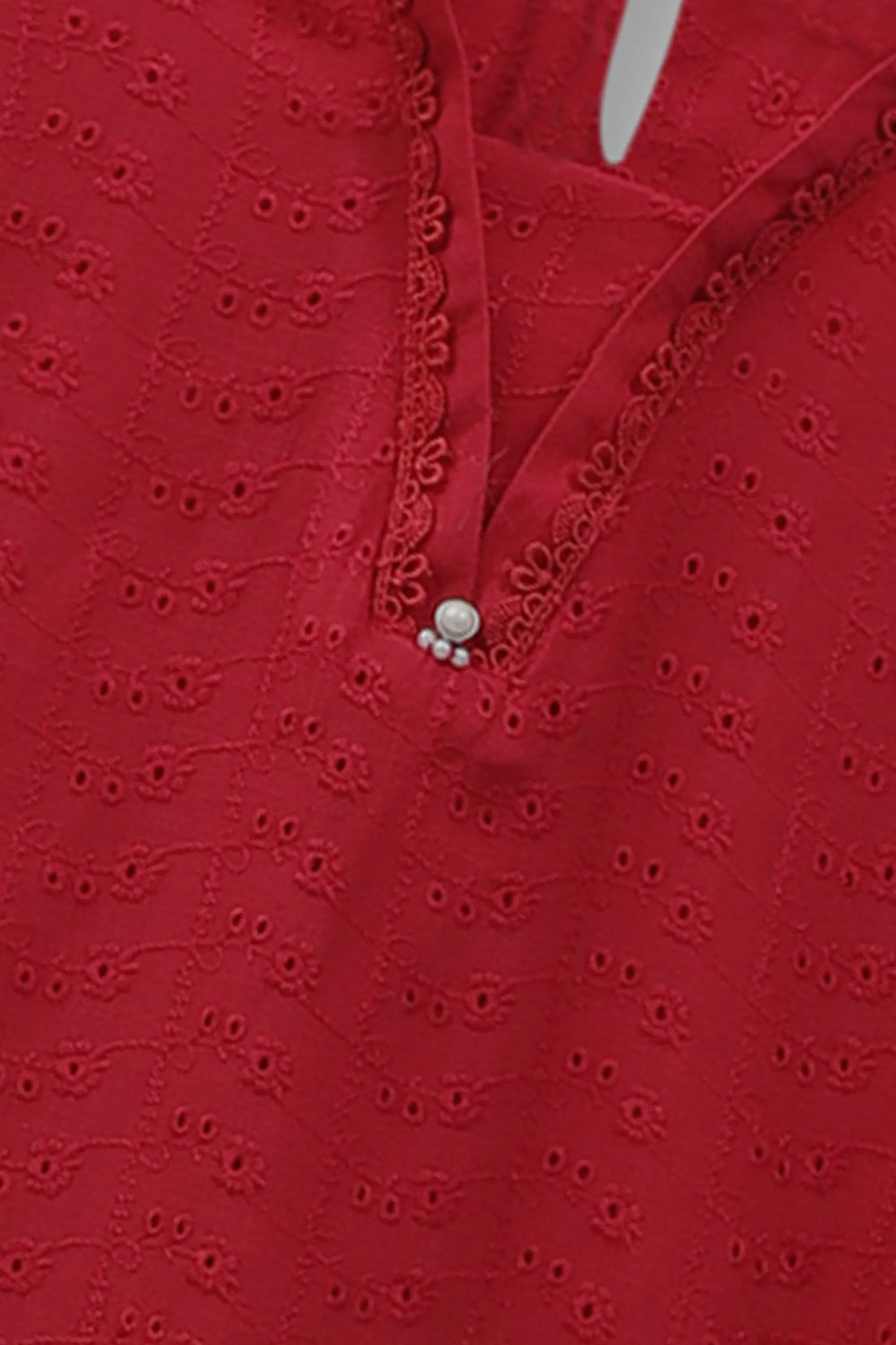 Red Chikankari Suit Set - 3pc