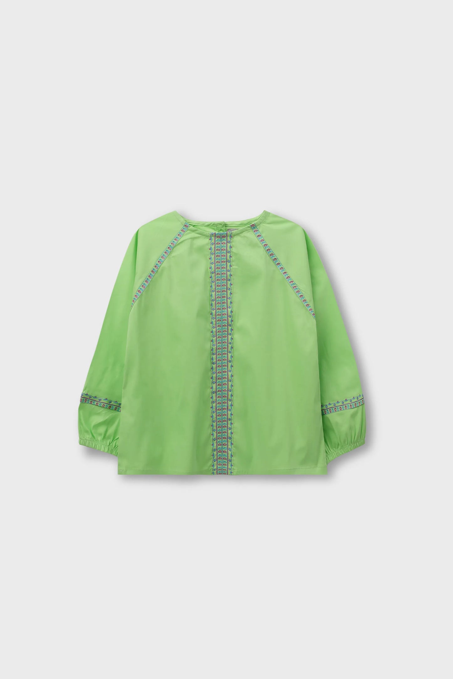 Green Embroidered Gathered Top