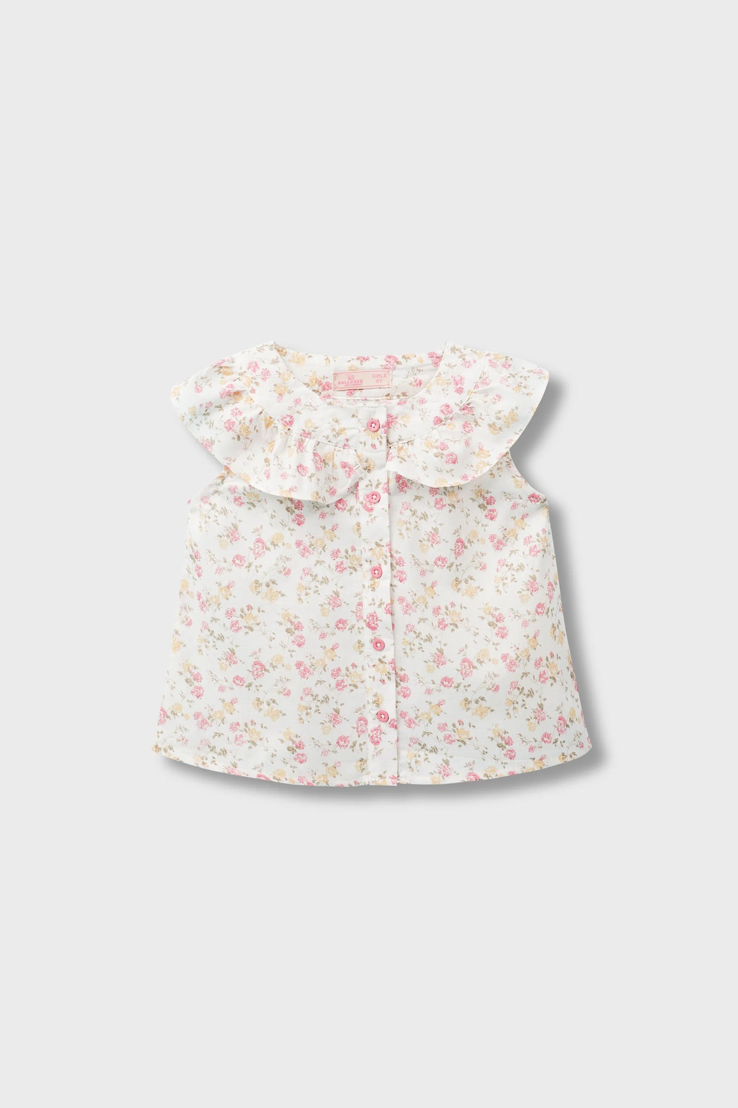 White Cotton Floral Button Top
