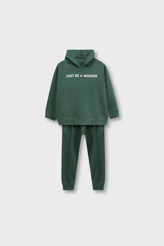 Boys Cozy Dark Green Hoodie Set