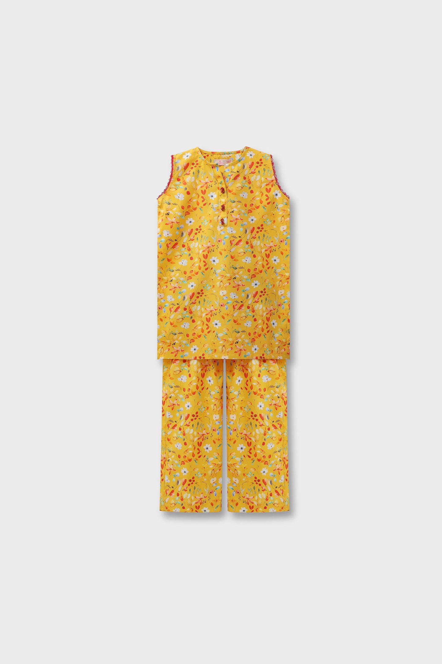 Girls Yellow Printed Cotton Kurta Set