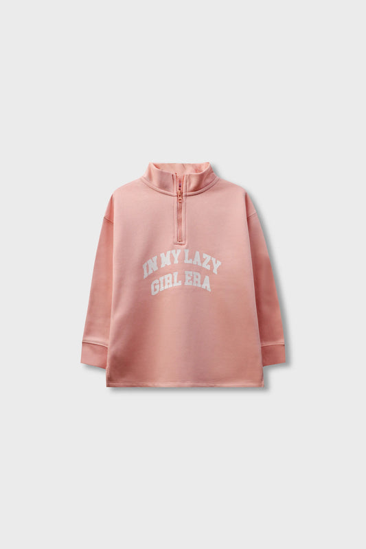 Girls Peach Fleece Mock Neck