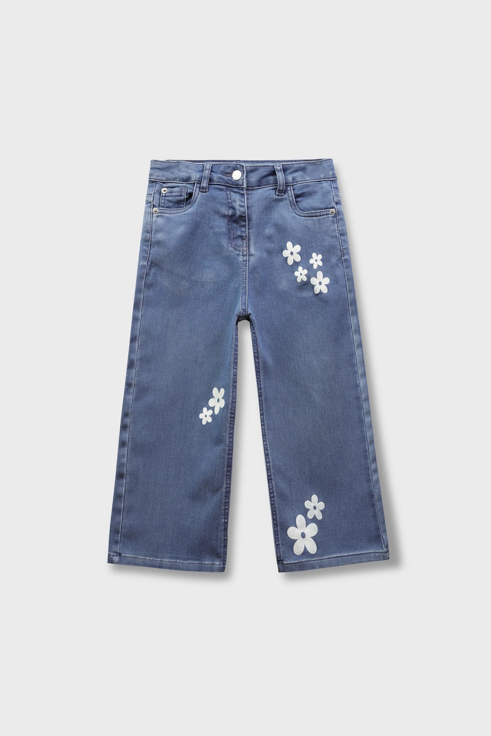 Girls Floral Wide-Leg Jeans