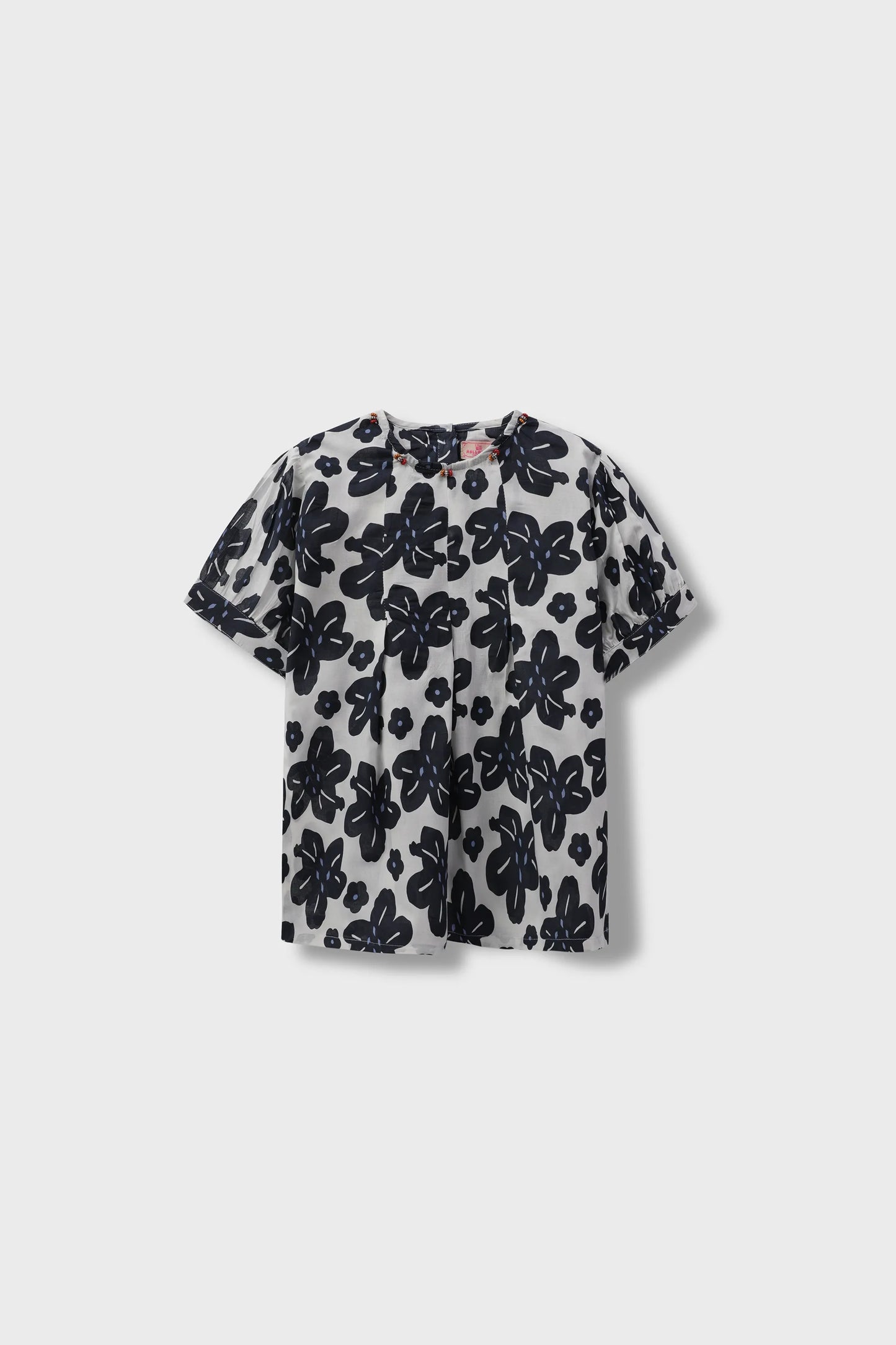 White & Black Printed Cotton Top