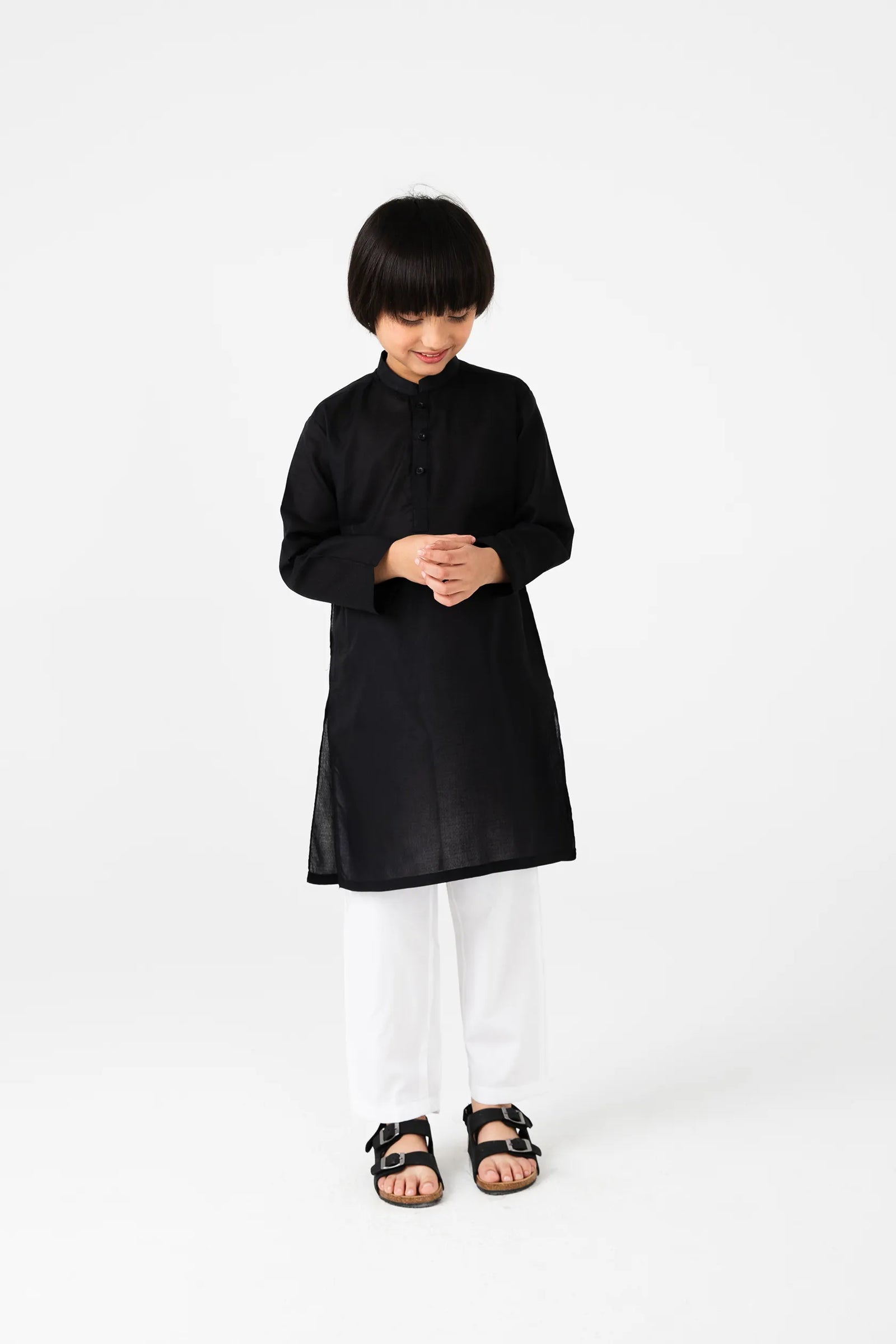 Boys Black Jacquard Cotton Kurta