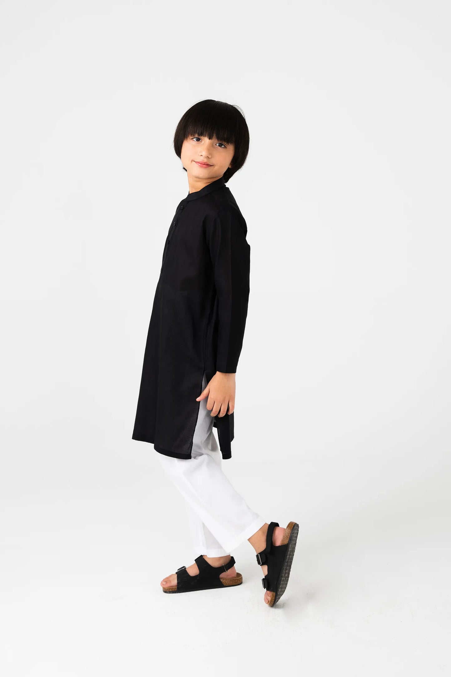 Boys Black Jacquard Cotton Kurta
