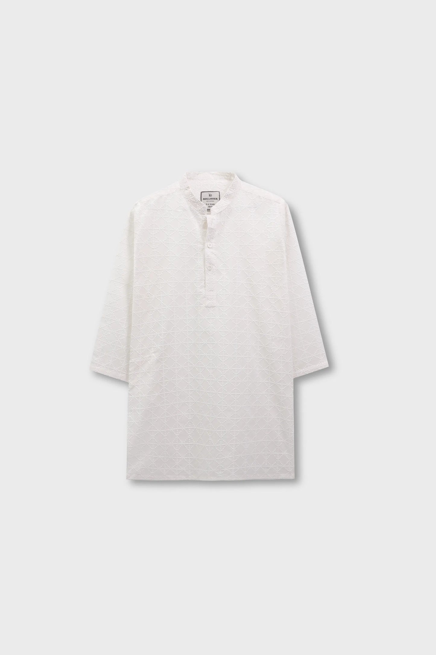 Boys Traditional White Cotton Jacquard Kurta