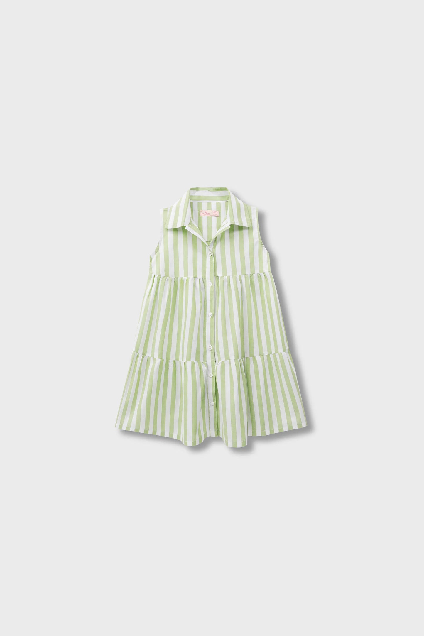 Green & White Striped Cotton Dress