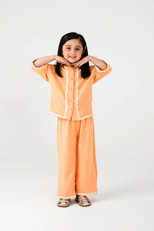 Girls Peach Mouzal Ruffle Co-ord Set
