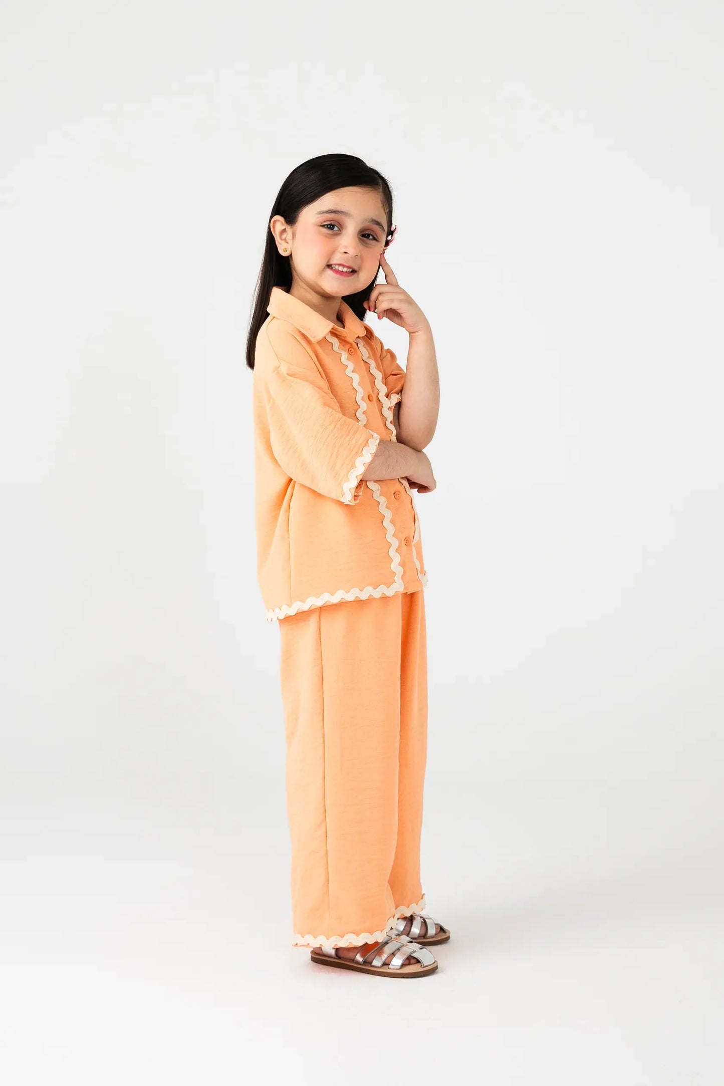Girls Peach Mouzal Ruffle Co-ord Set