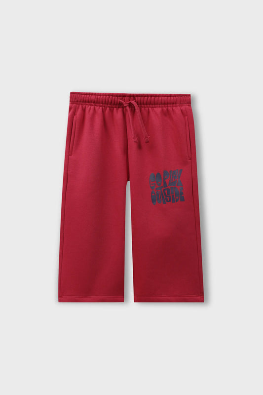 Girls Red Wide-Leg Fleece Trouser