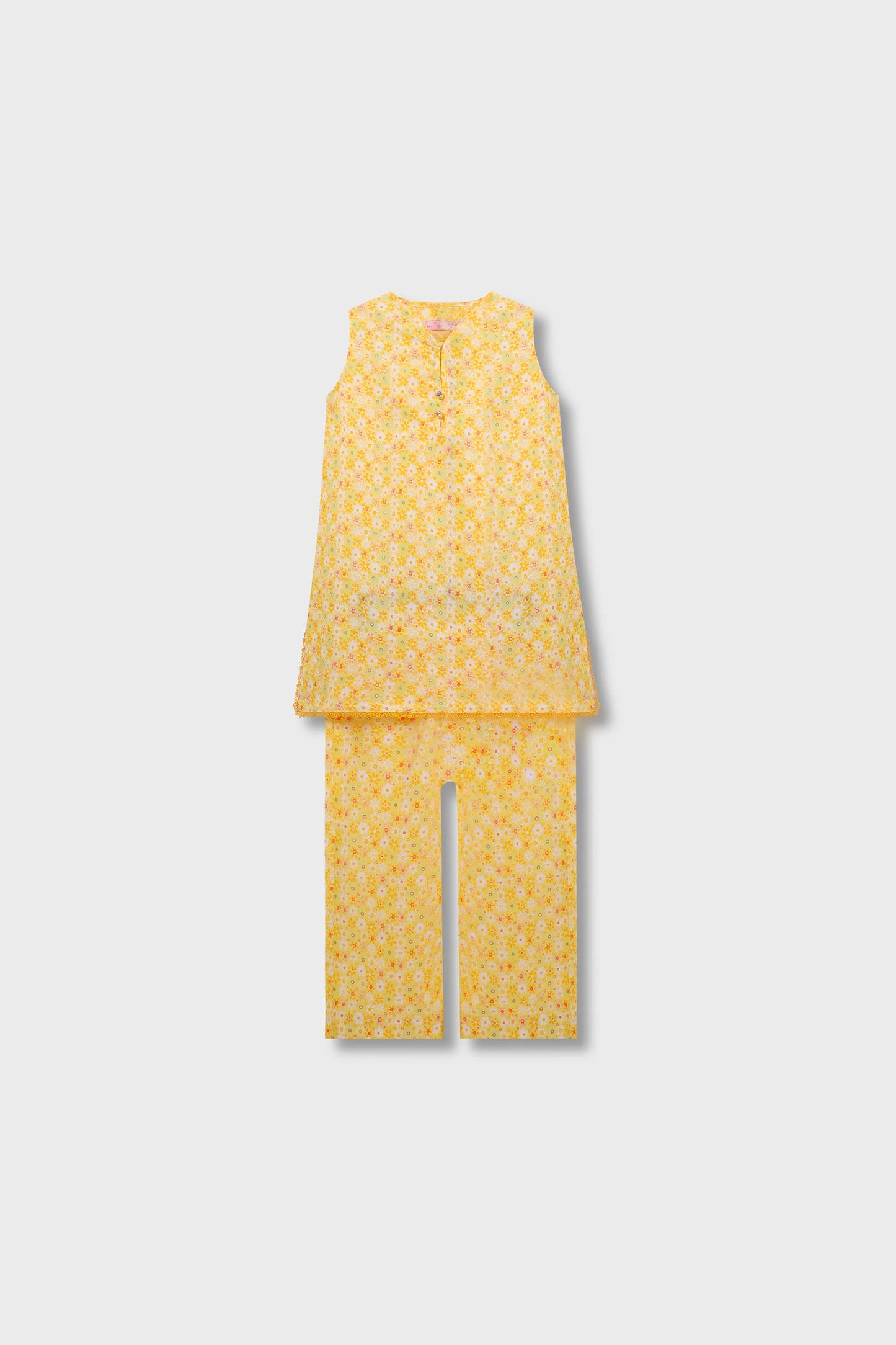 Girls Yellow Floral Kurta & Trouser Set