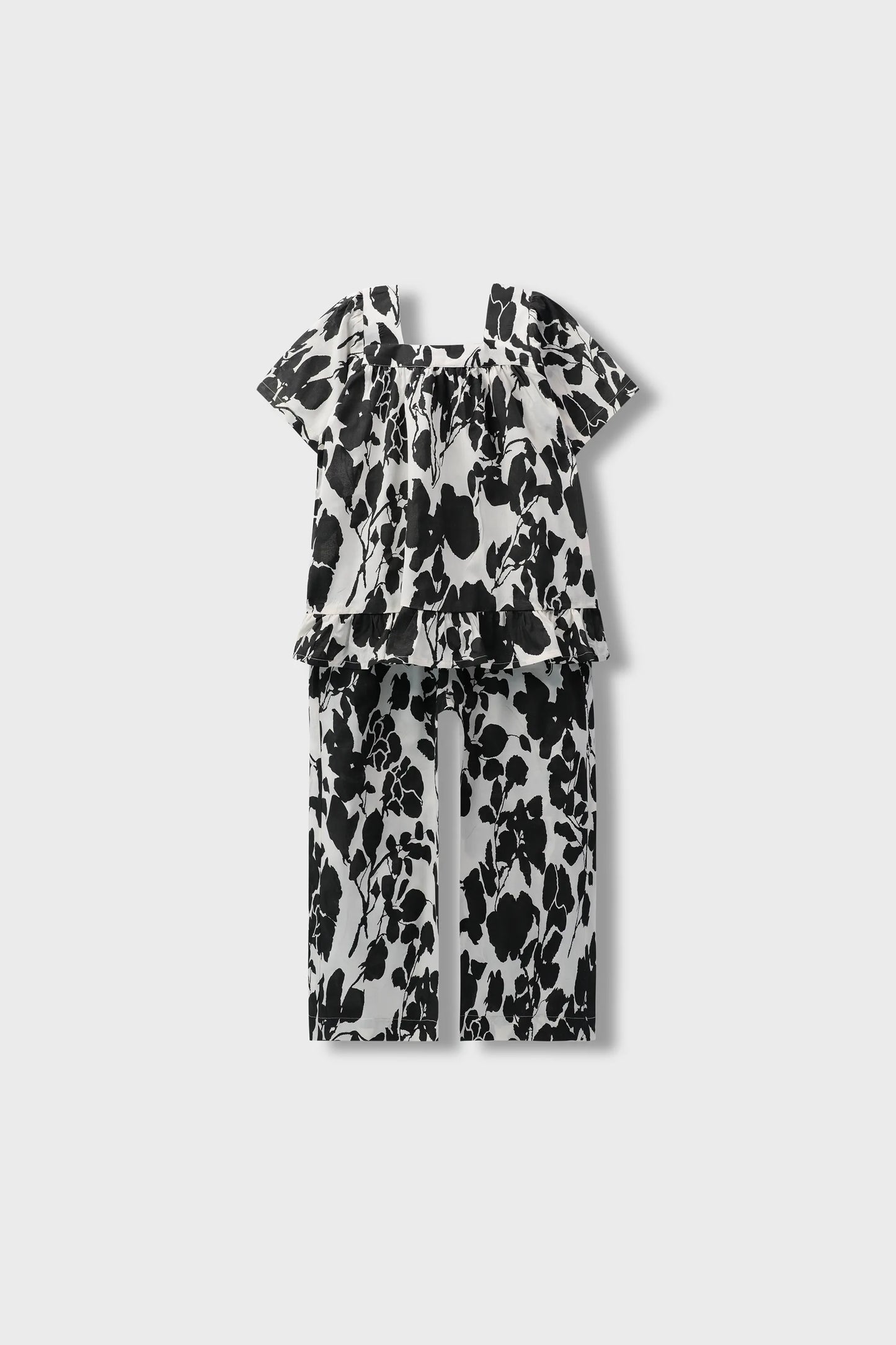 Girls Black Leaf Printed Co-ord Set