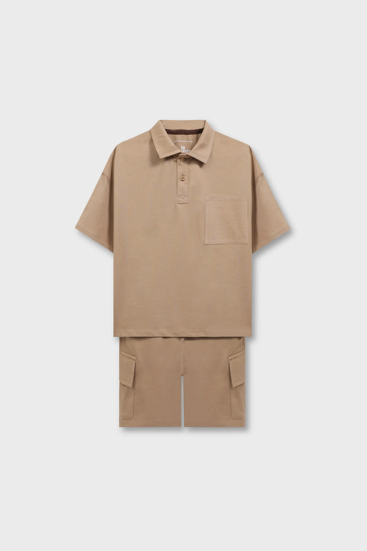 Boys Solid Beige Jersey Co-ord Set