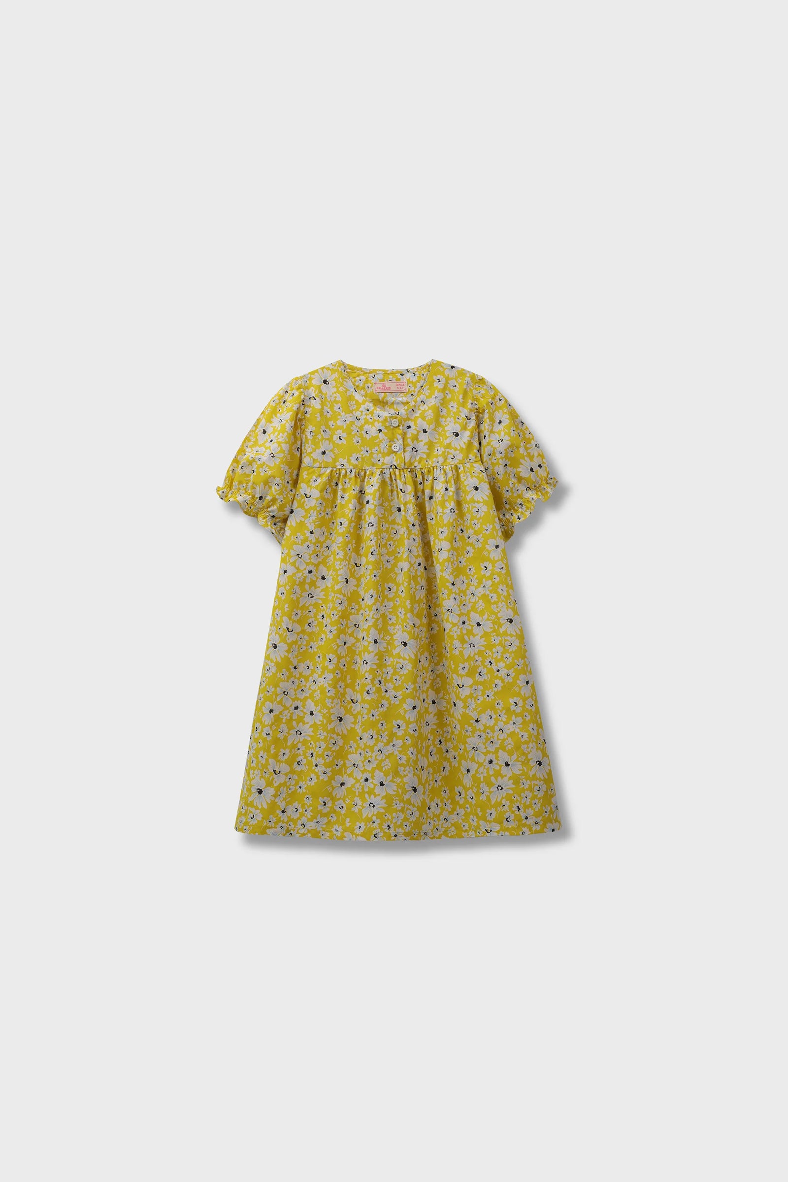 Yellow Puffy-Sleeve Cotton Dress