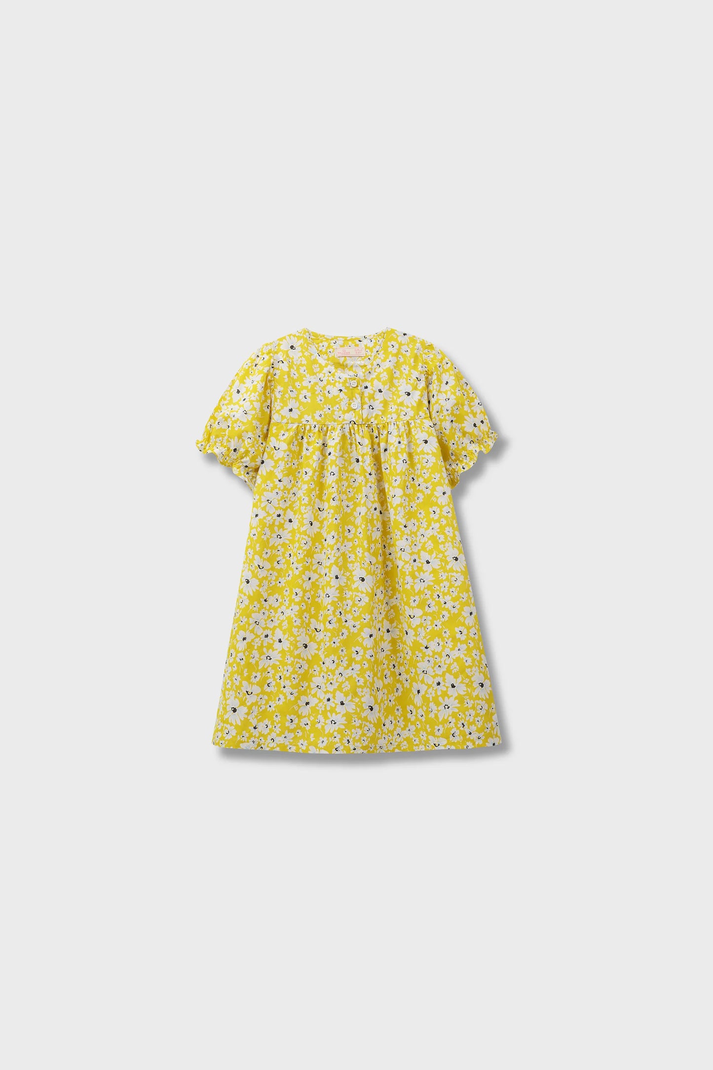 Yellow Puffy-Sleeve Cotton Dress