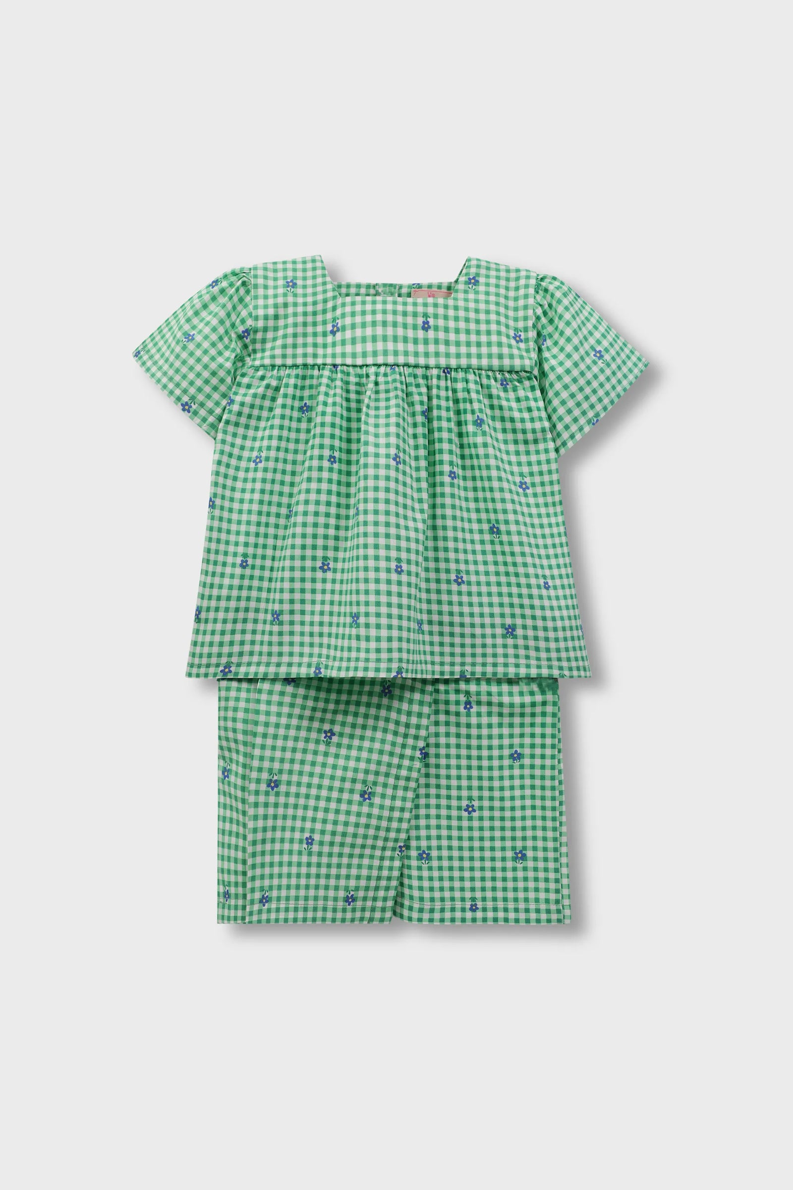 Green Checkered Cotton Dress Set