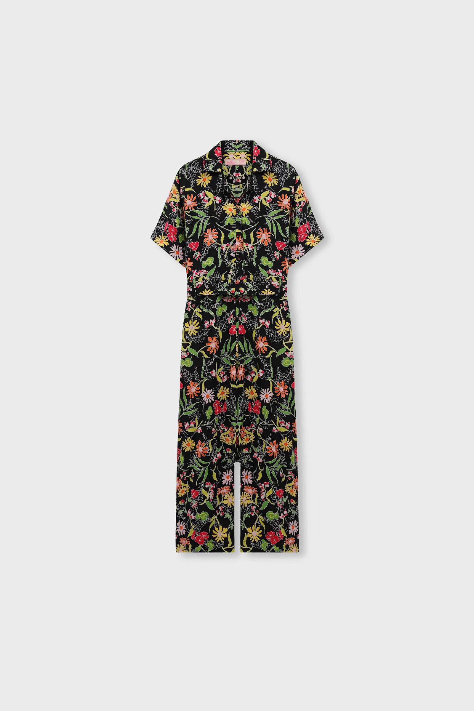 Floral Printed Black Cotton Jumpsuit