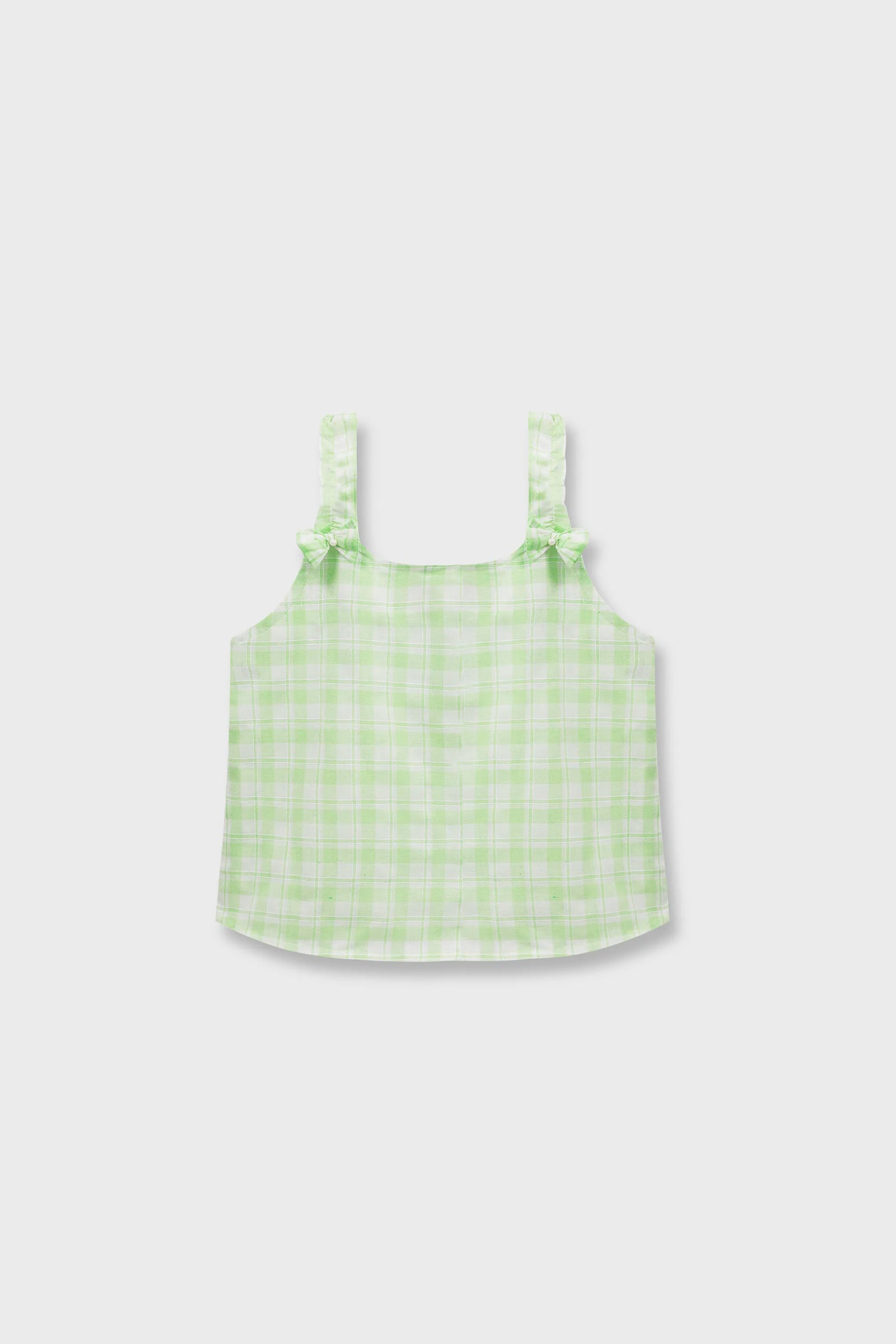 Green Checkered Cotton Strap Top