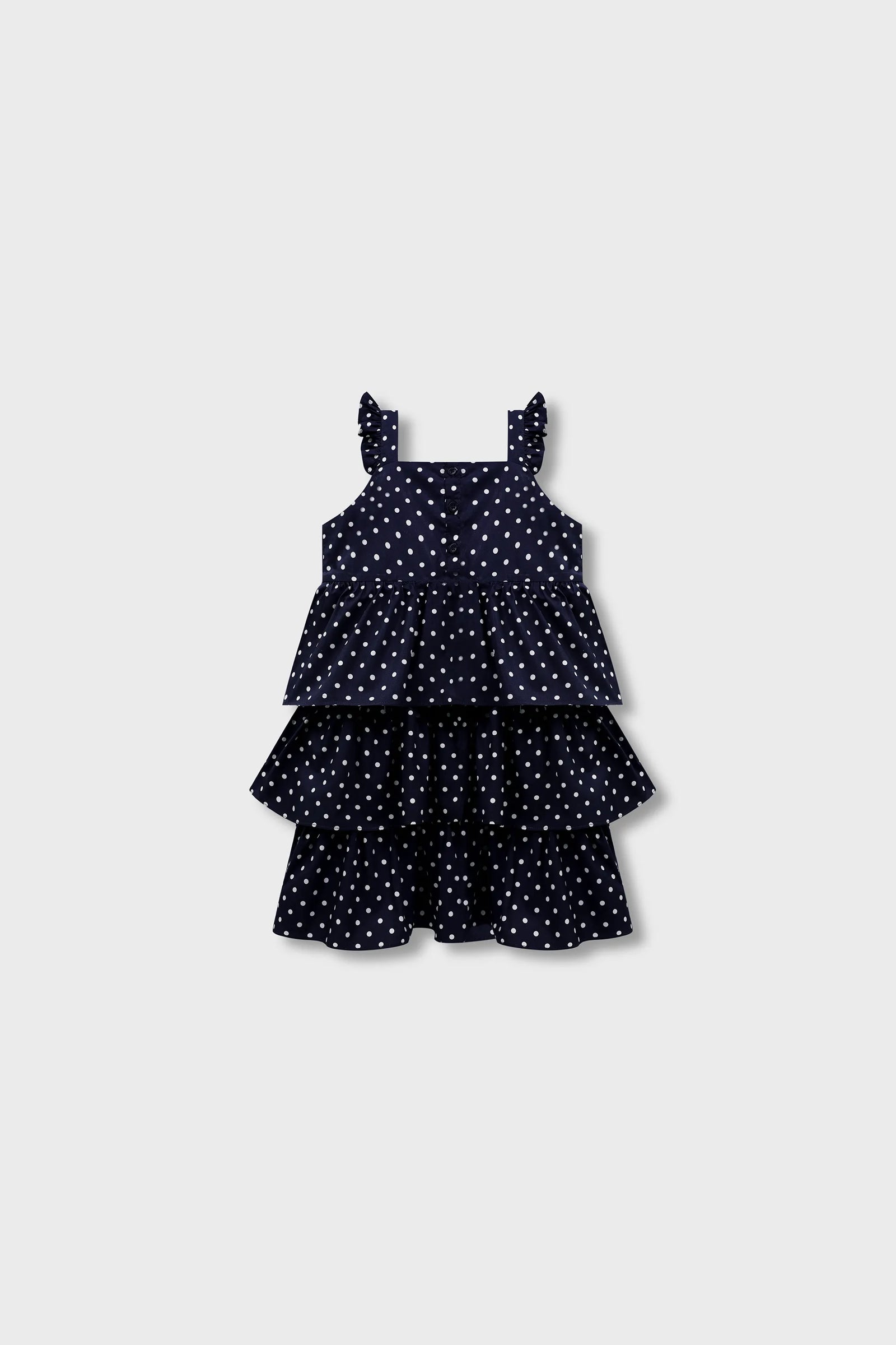 Navy Polka Dot Layered Cotton Dress