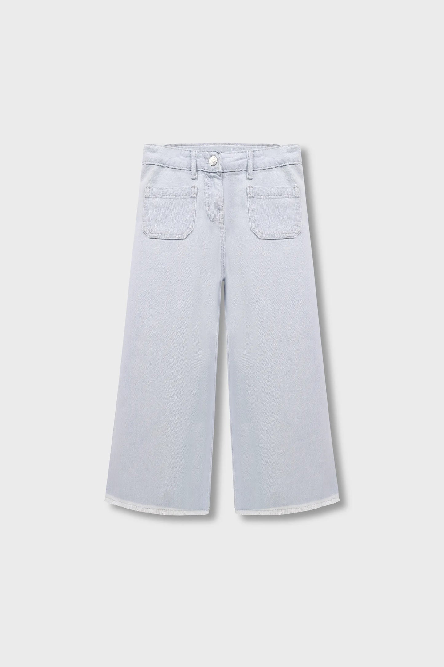 Girls Light Blue Frayed Wide-Leg Jeans