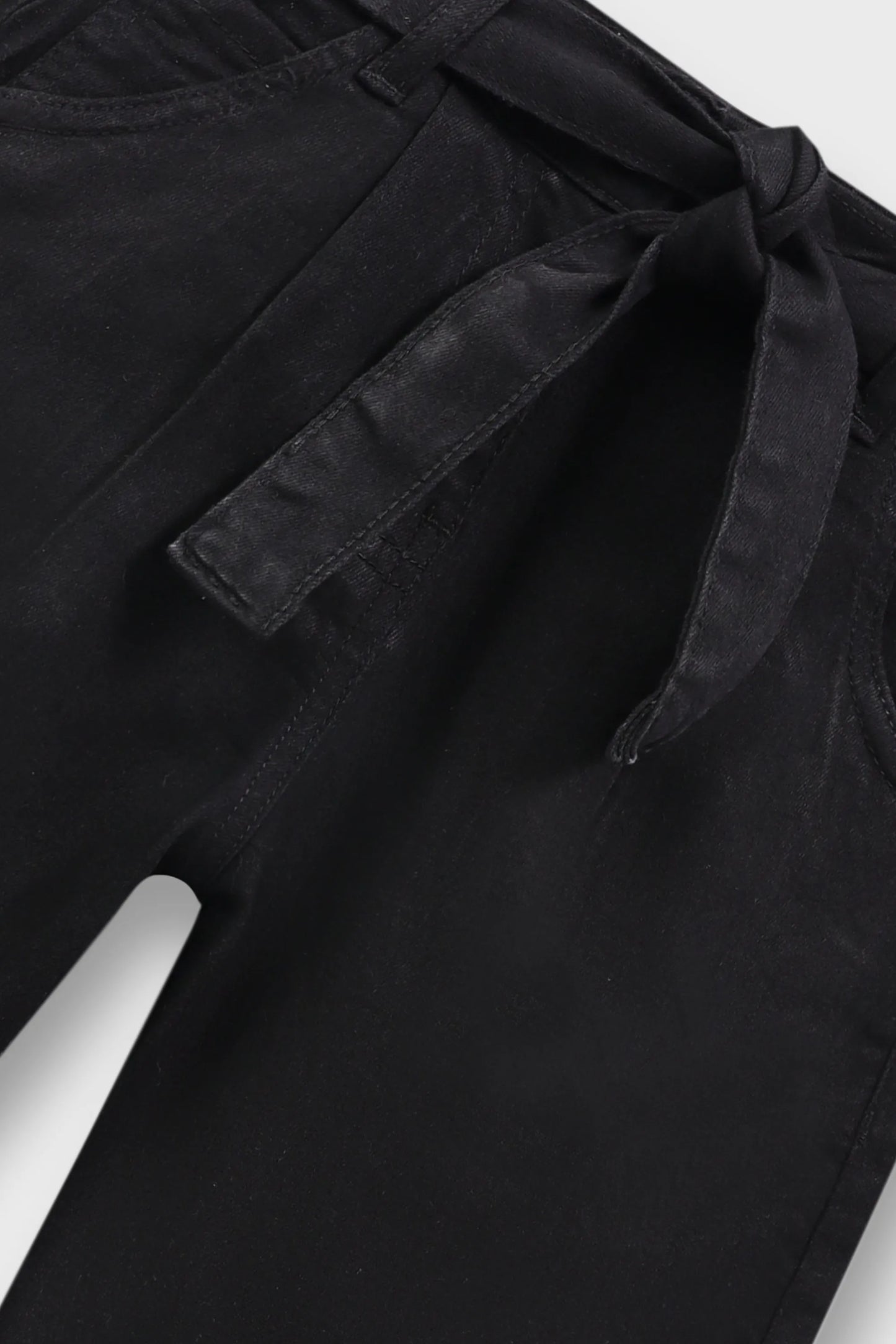 Girls Black Denim Belted Wide-Leg Jeans