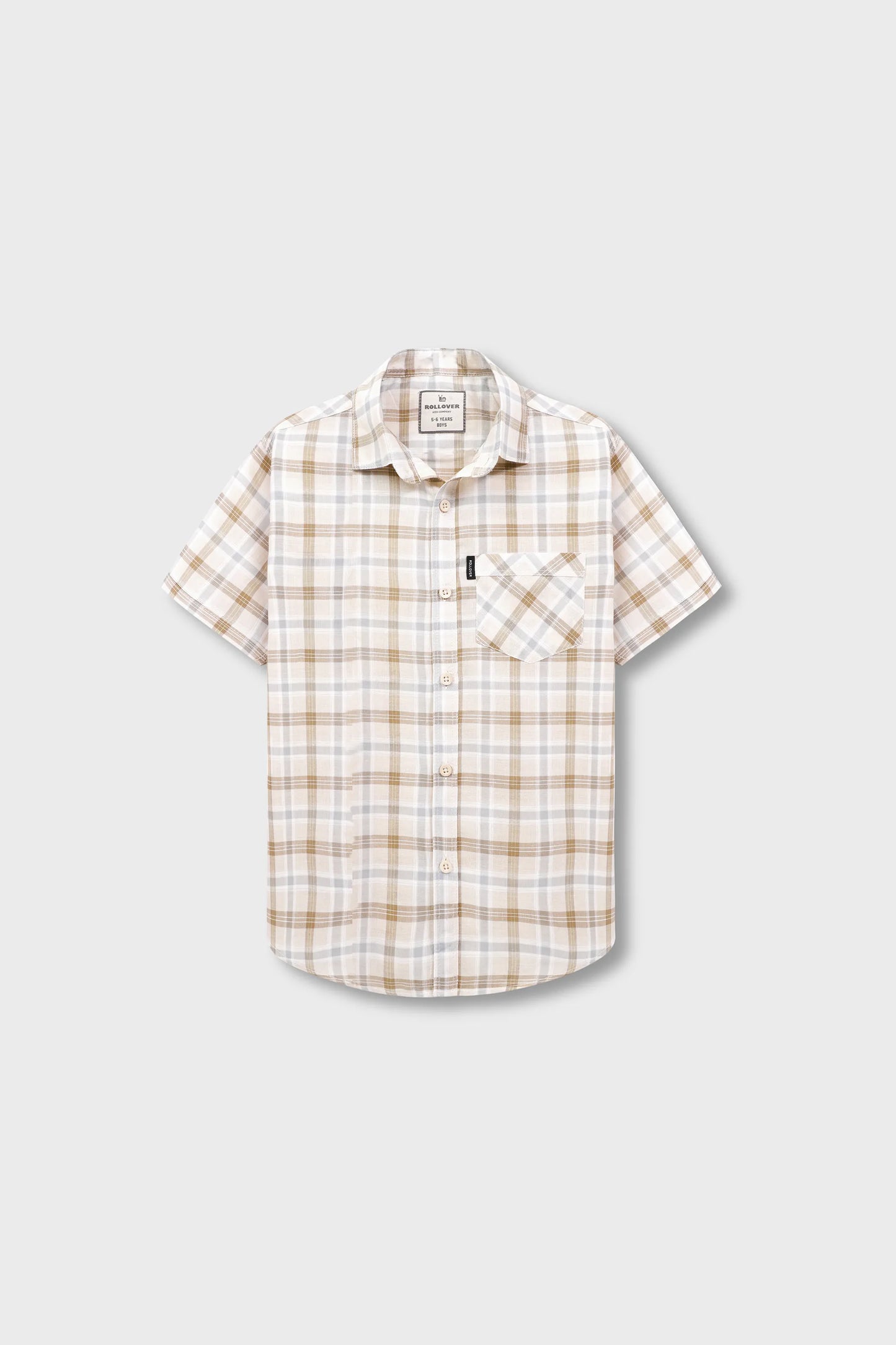 Boys Off-white Cotton Plaid Shirt