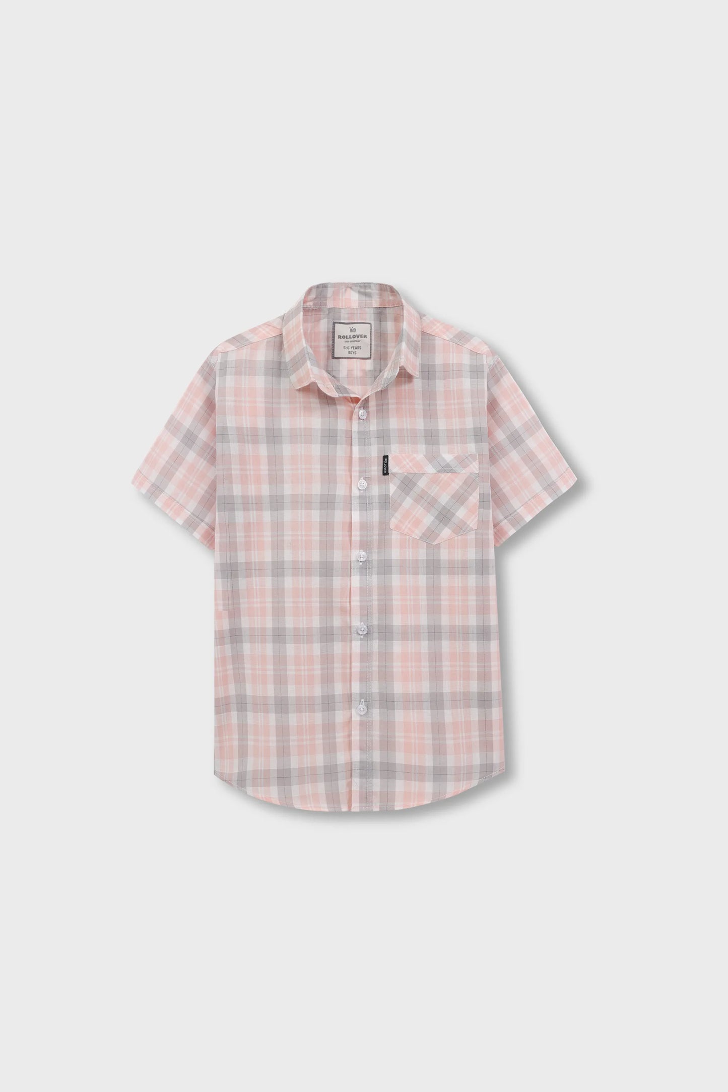 Boys Coral Cotton Plaid Shirt