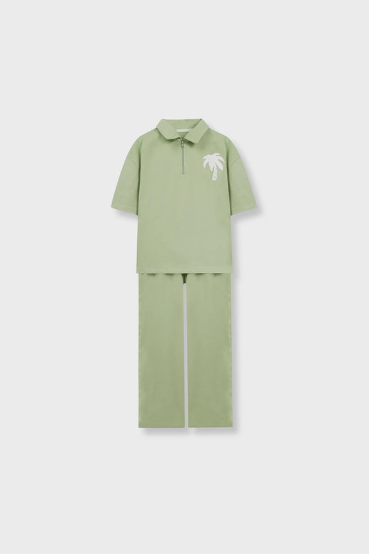 Boys Pistachio Palm Polo Co-ord Set