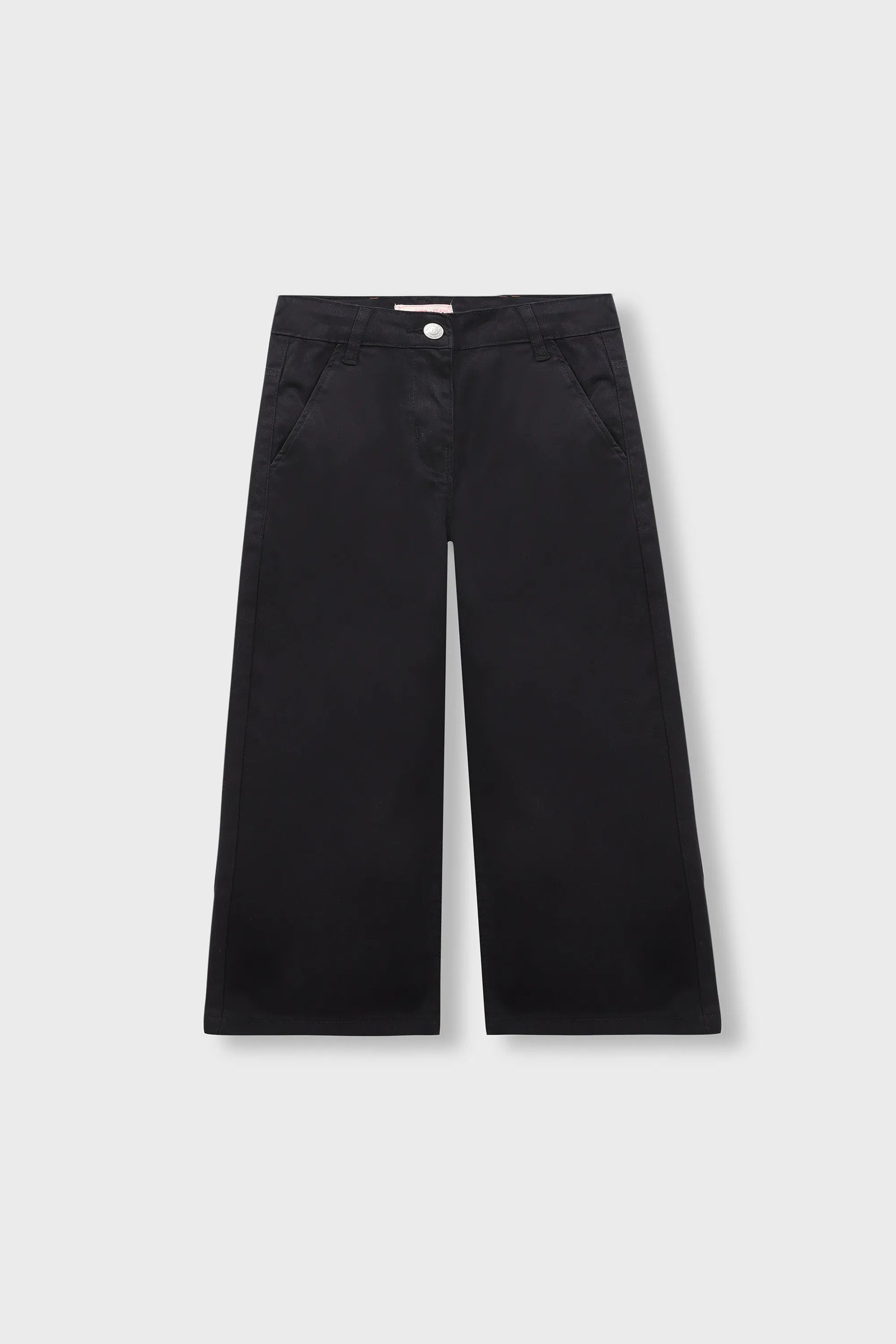 Girls Sleek Black Wide-Leg Twill Pants