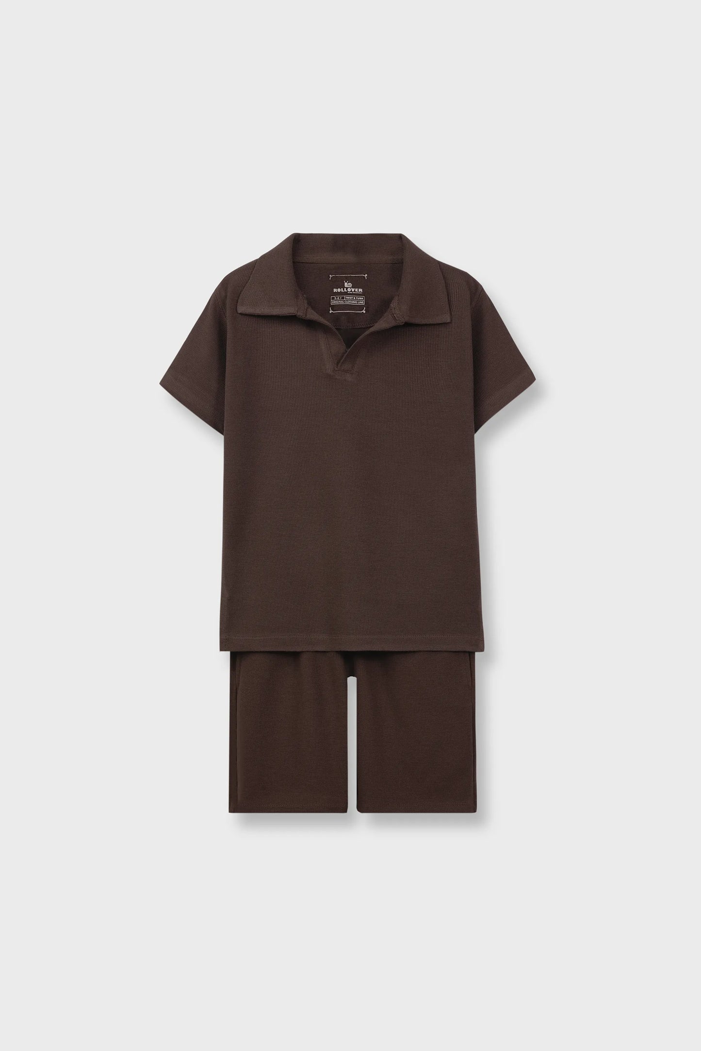 Boys Waffle Brown Polo Co-ord Set