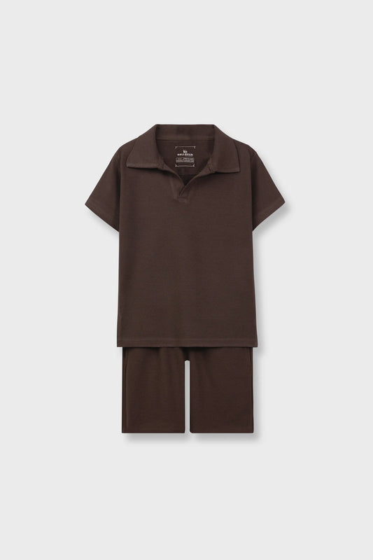 Boys Waffle Brown Polo Co-ord Set