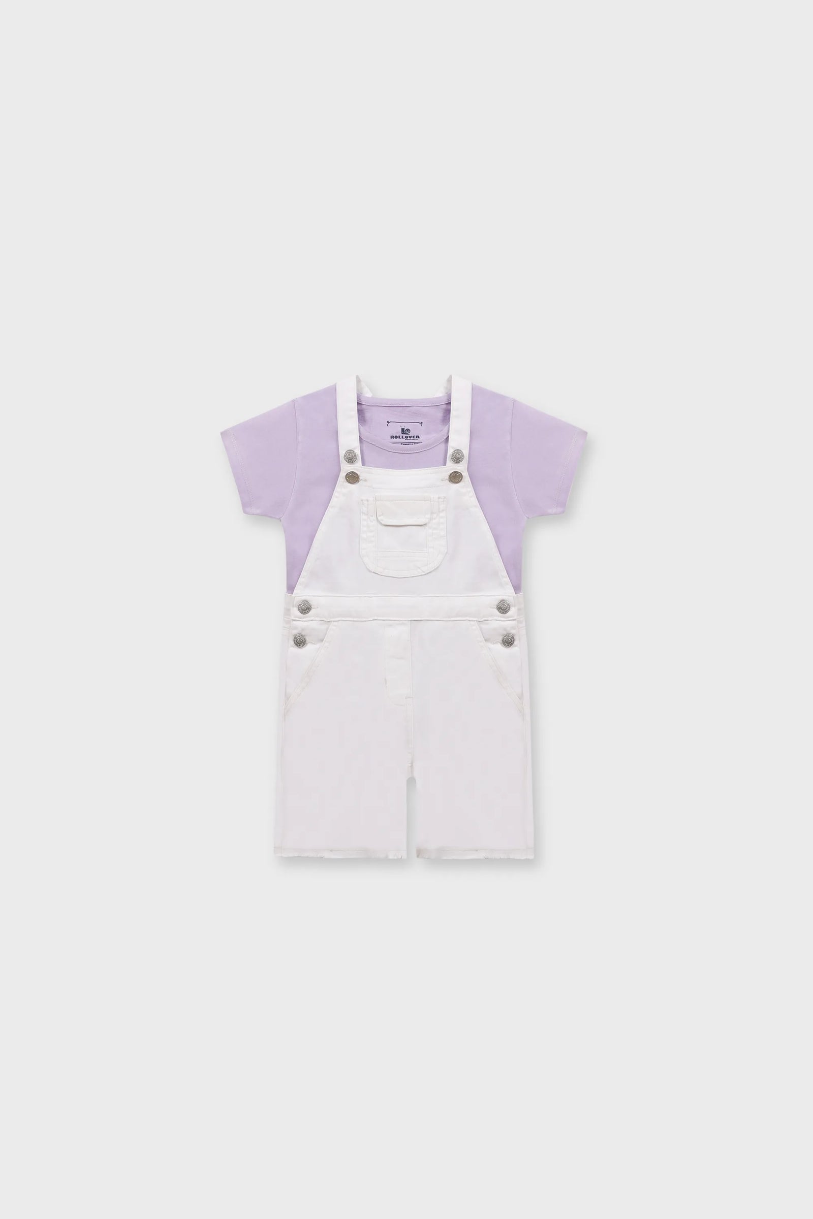 Girls Lilac and White Dungaree Set