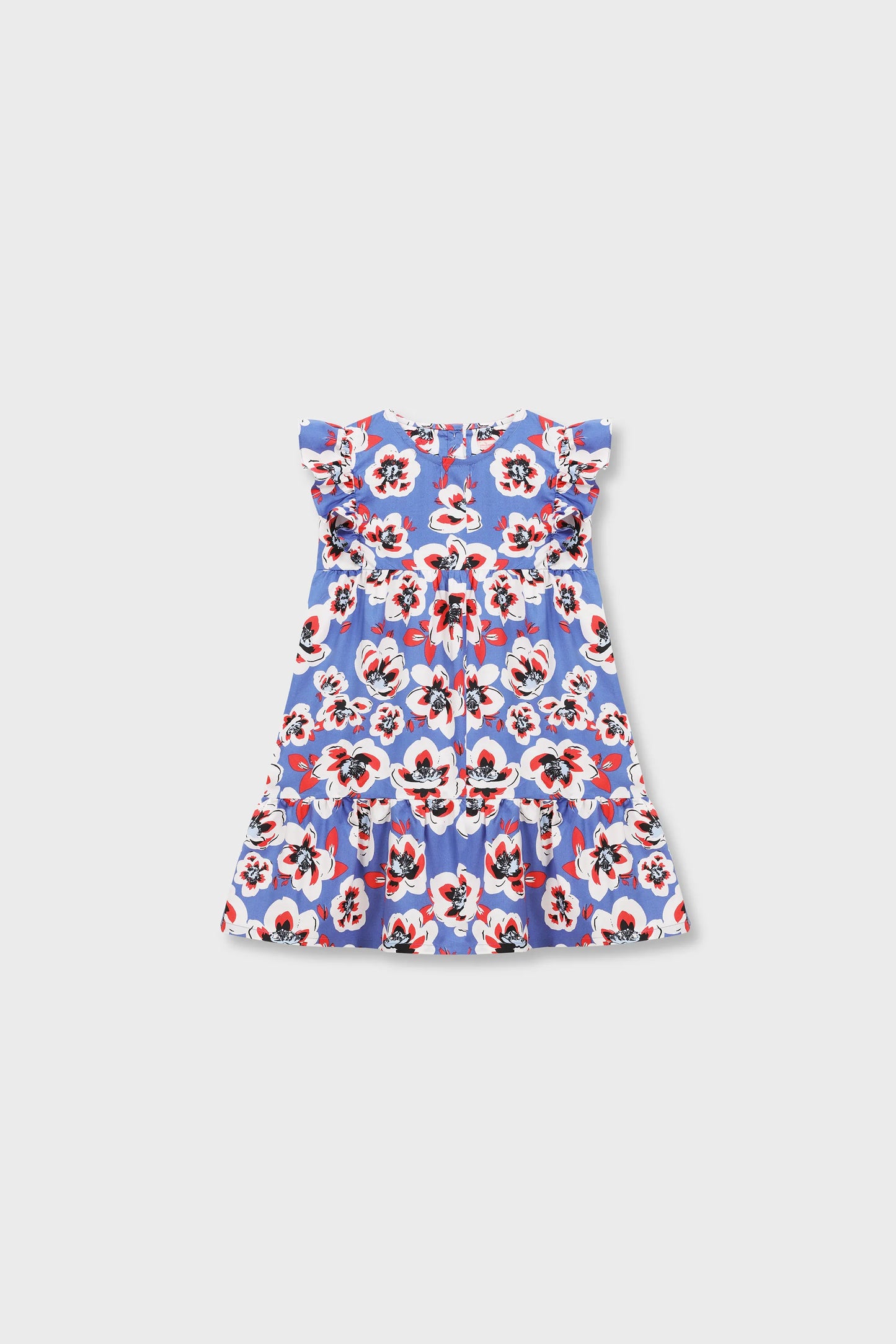 Blue Floral Frill Cotton Dress