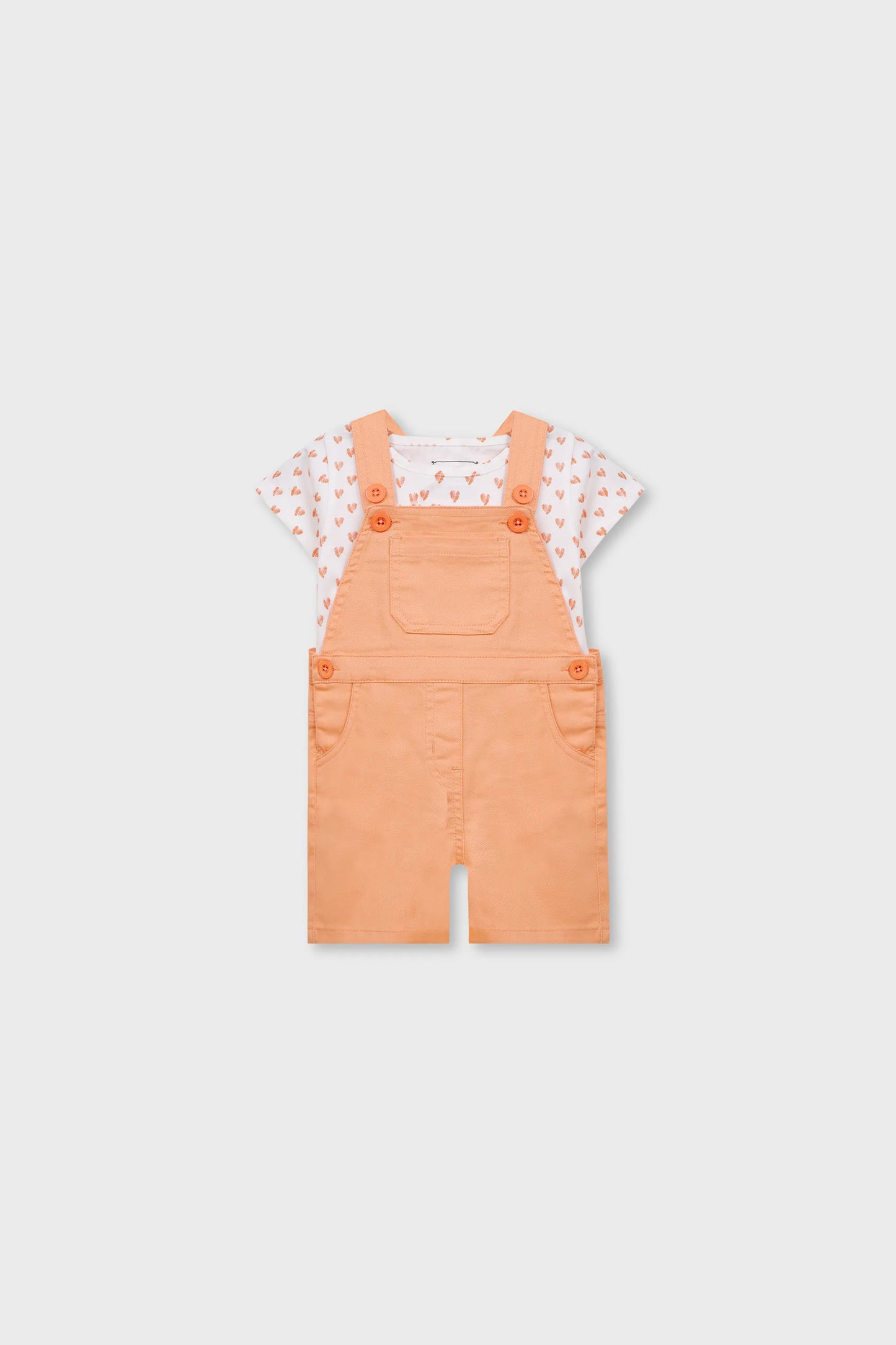 Girls Peach & White Dungaree Set