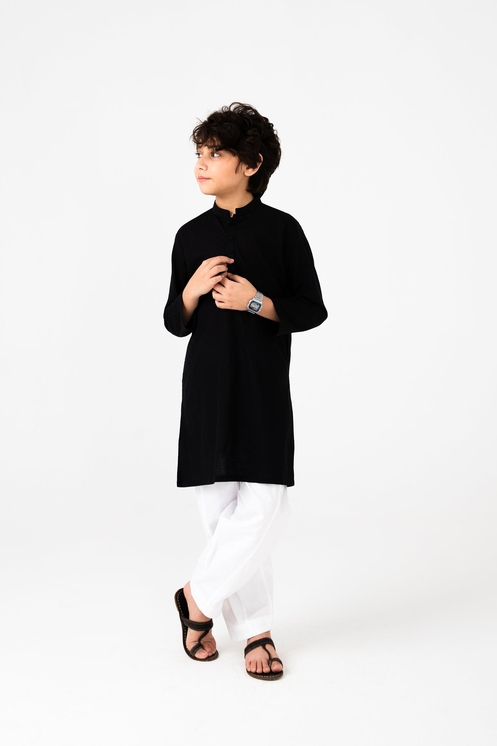 Boys Classic Black Cotton Kurta