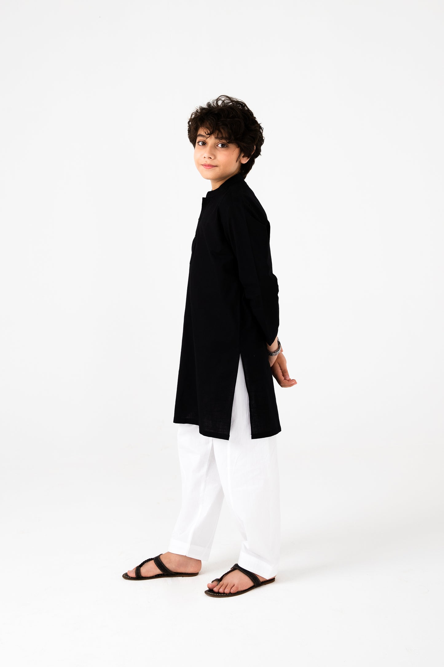 Boys Classic Black Cotton Kurta