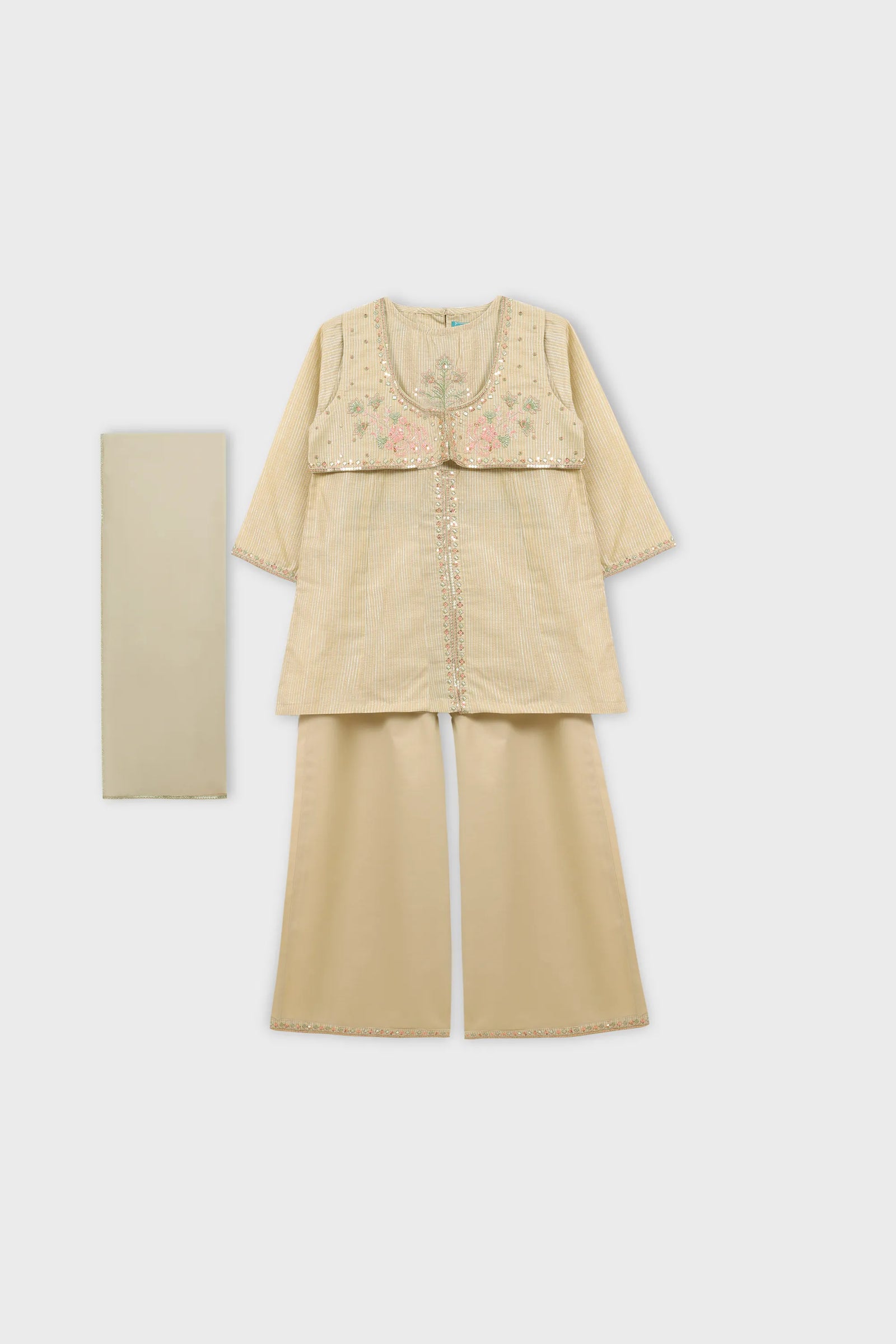 Traditional Khaki Embroidered Suit - 4pc