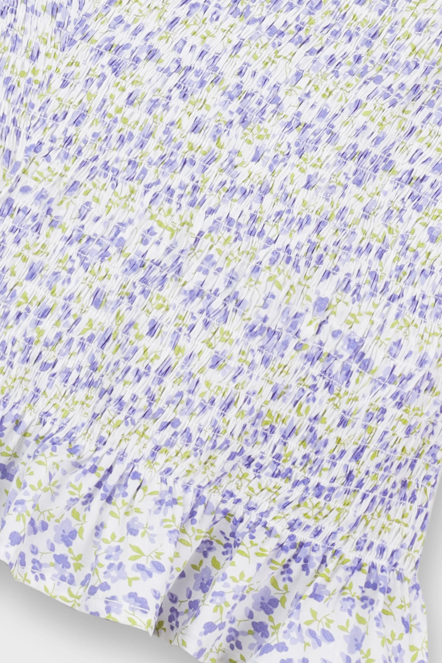 White Printed Smocked Cotton Top