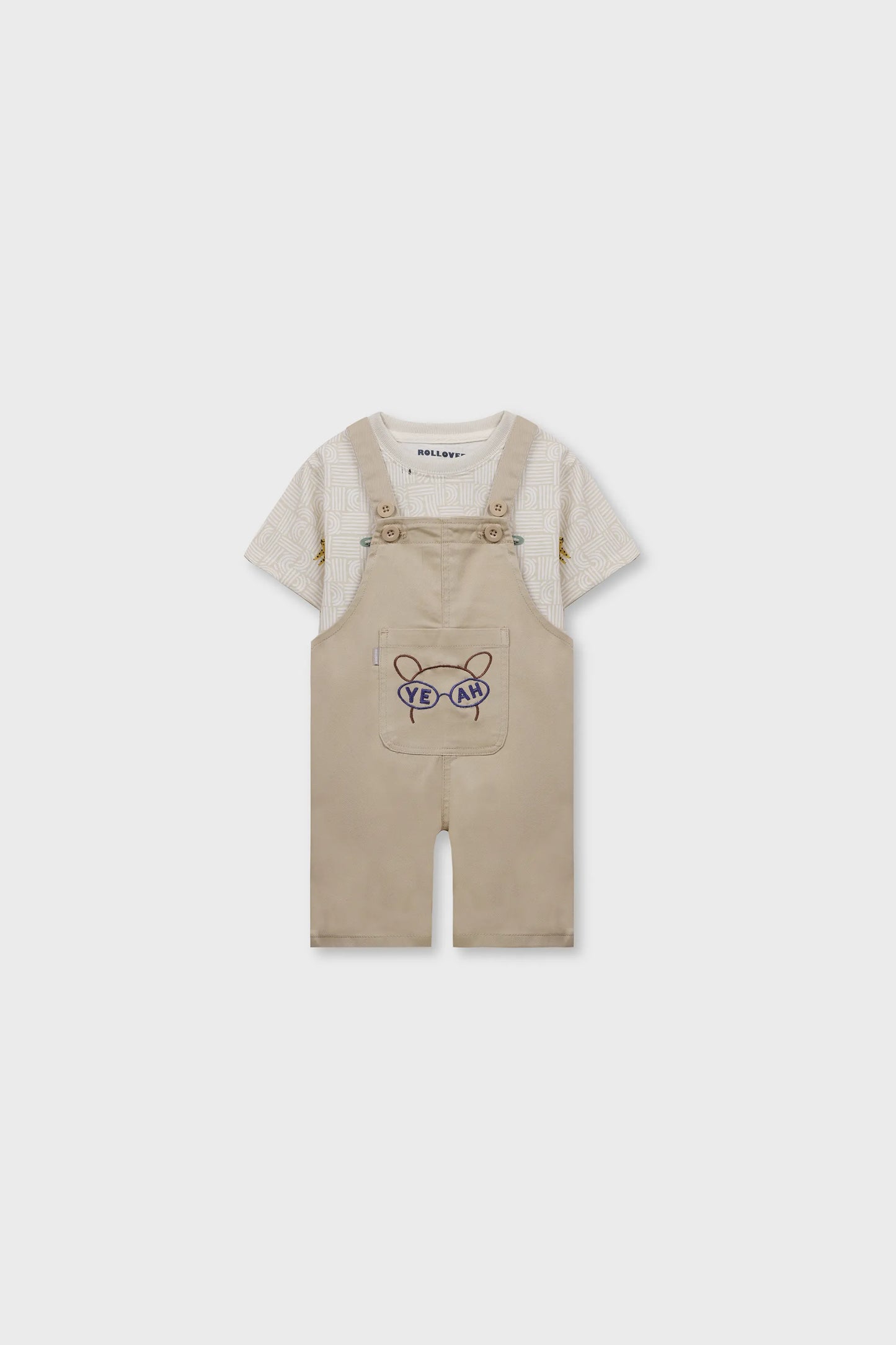 Boys Playful Beige Dungaree Set