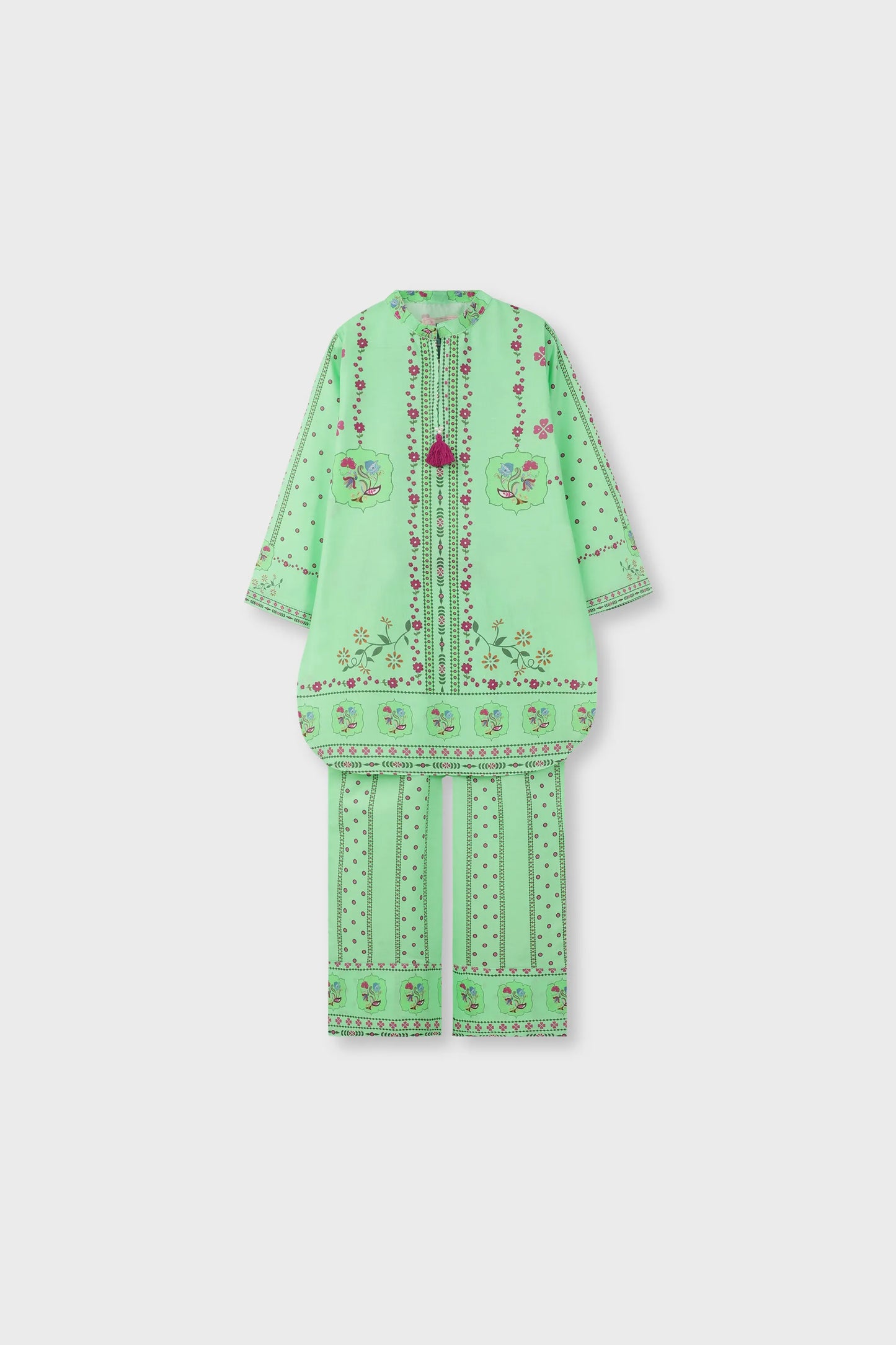 Green Printed Cotton Kurta Set - 2pc