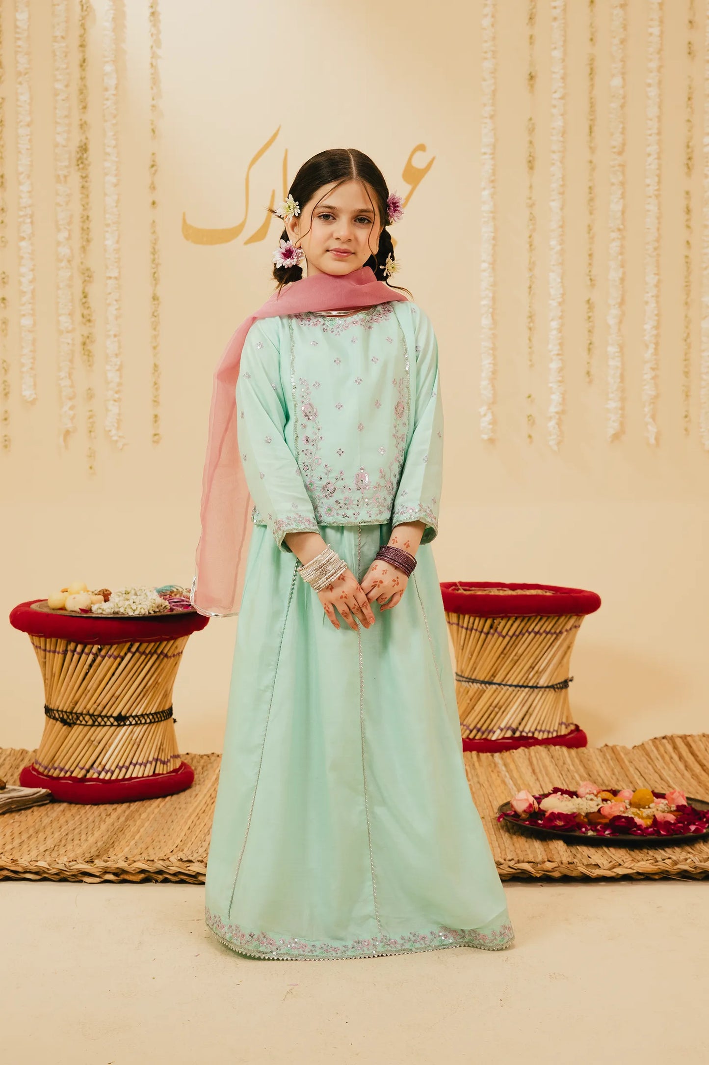 Mystic Mint Embroidered Lehenga Set - 3pc