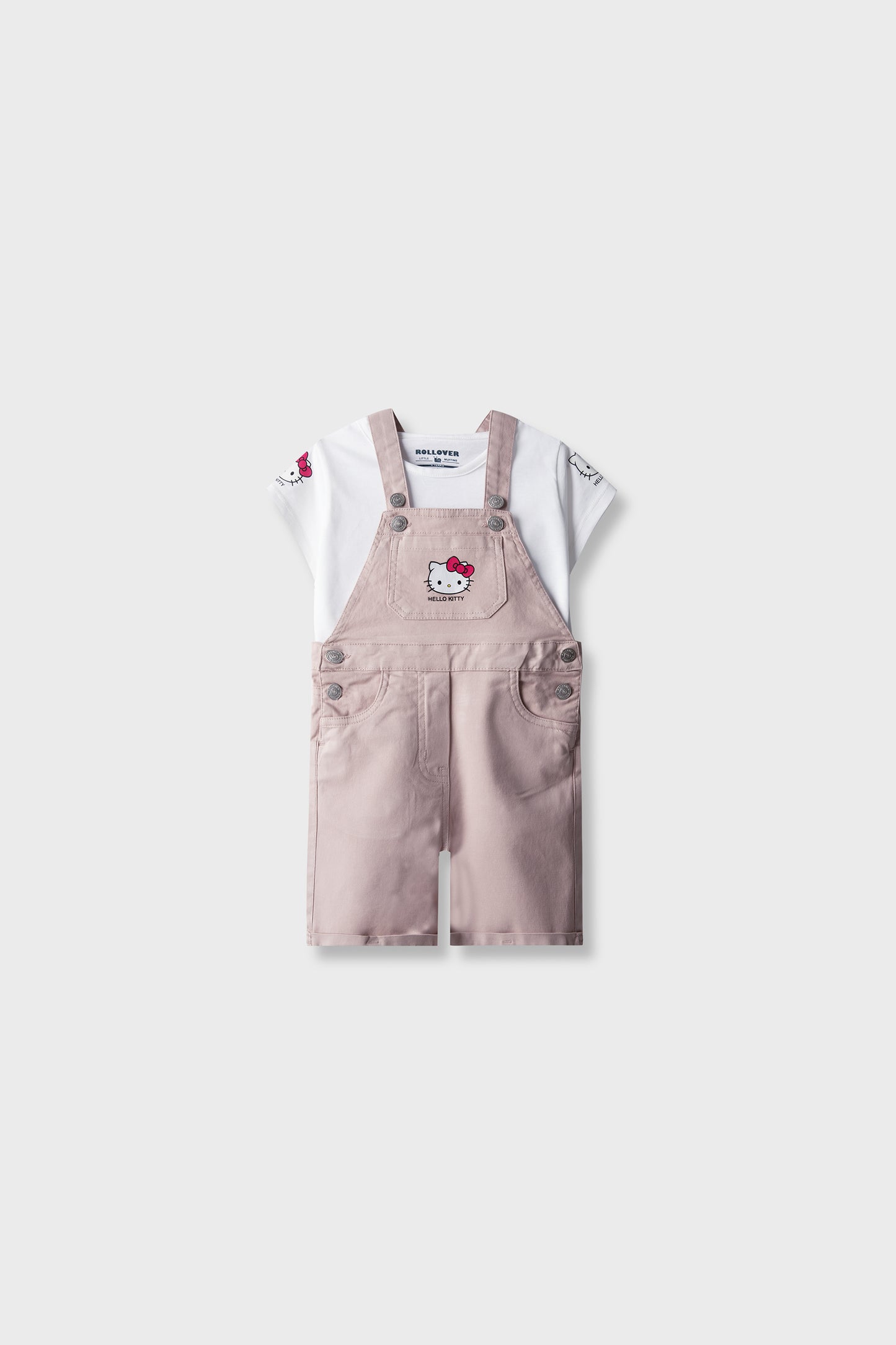 Girls Peach Kitty Dungaree Set