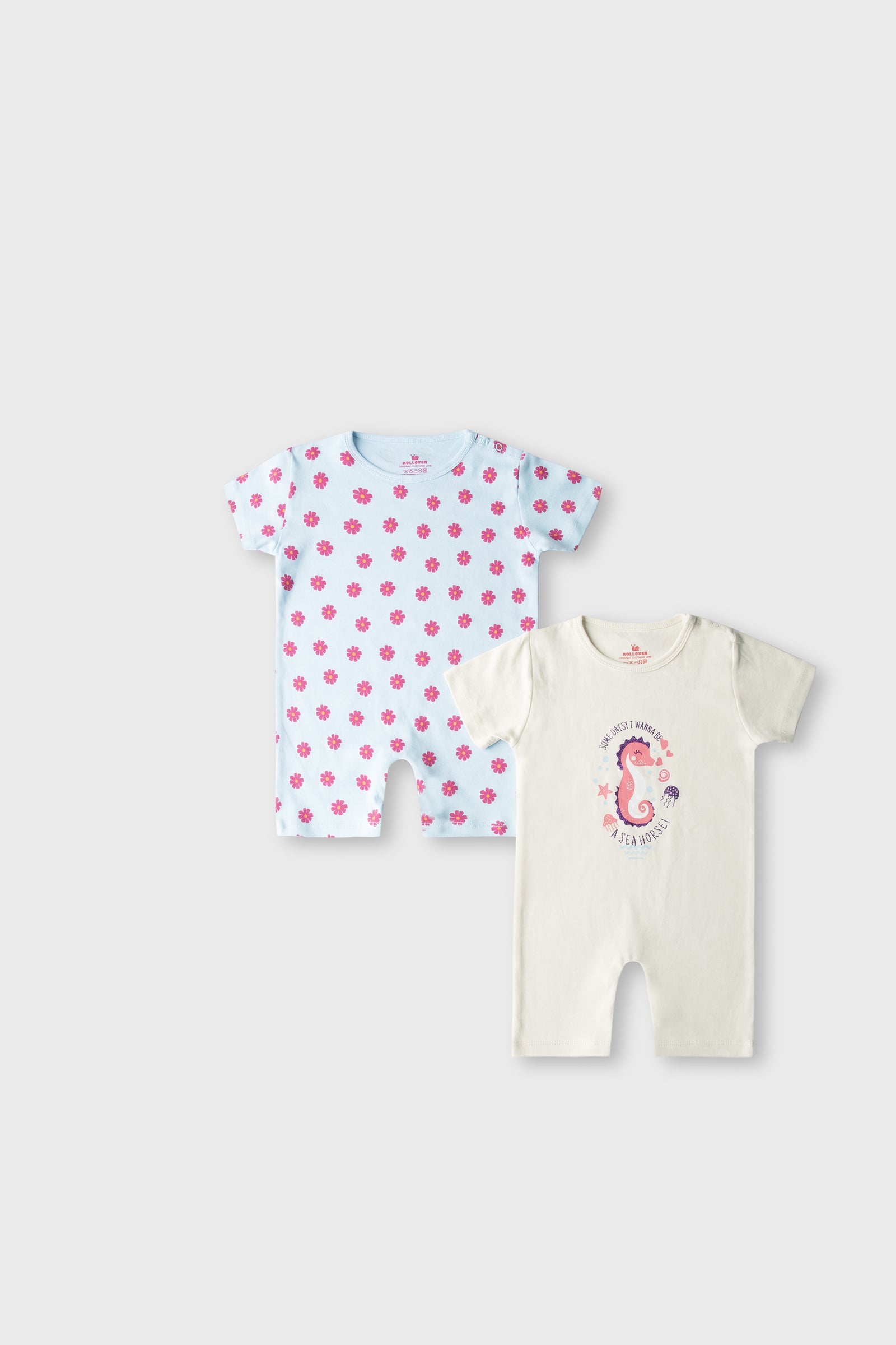 Girls Seahorse & Daisy Spread Romper Set - (Pack of 2)