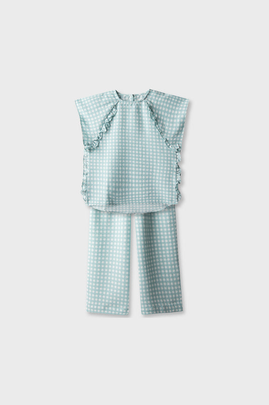 Green Whimsy Checkered Cotton Co-ord