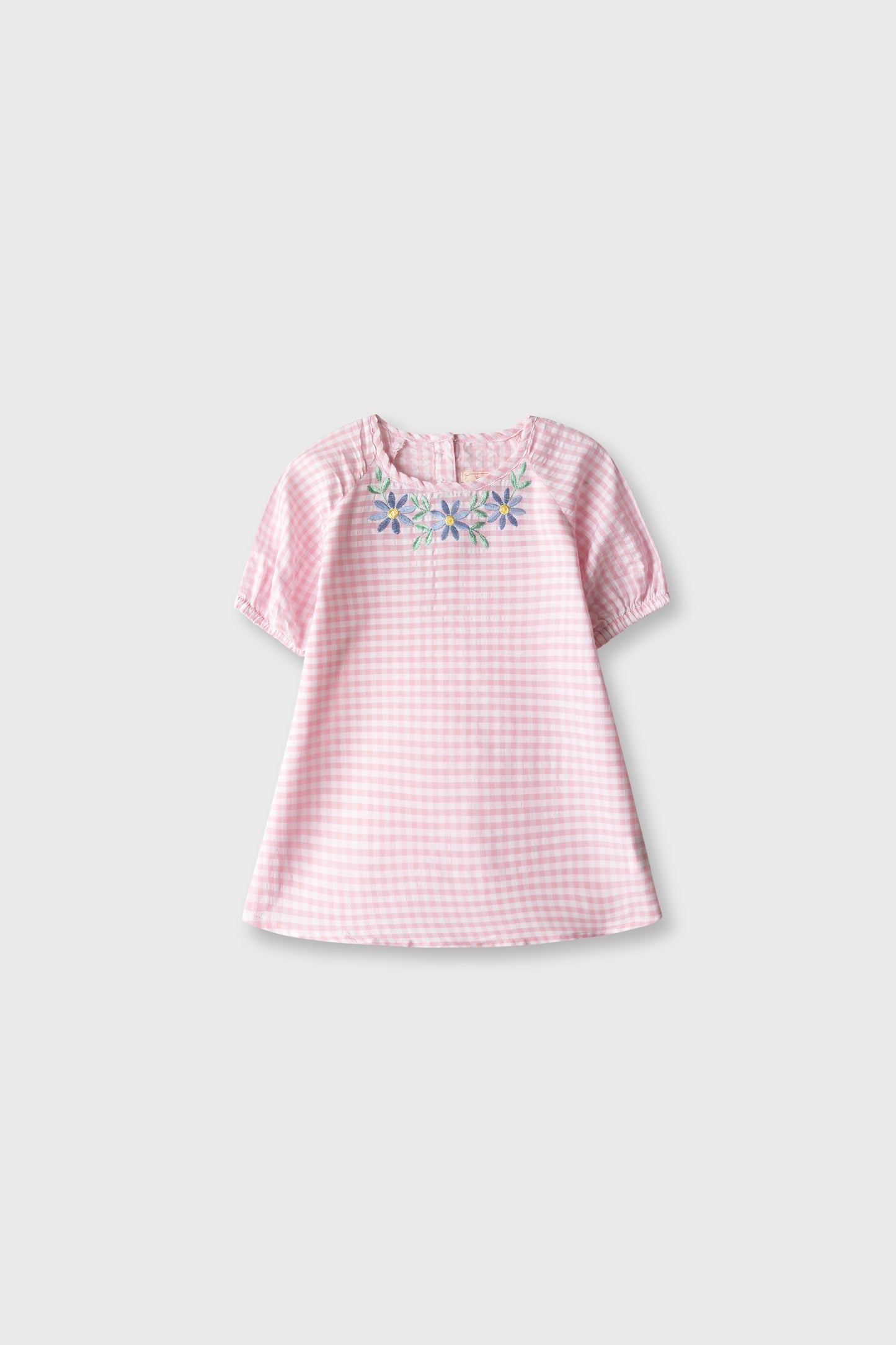 Pink Checkered Embroidered Top