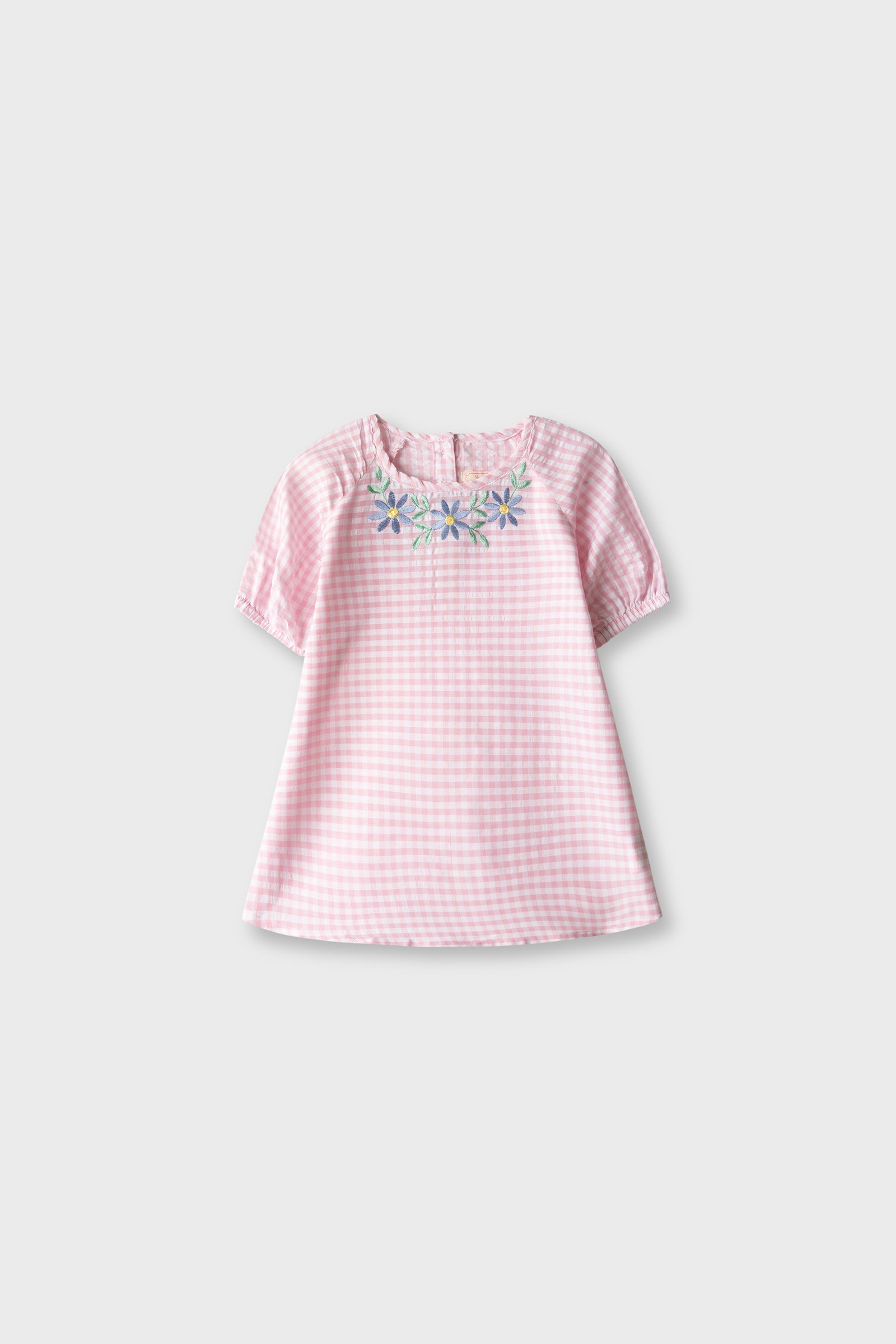 Pink Checkered Embroidered Top