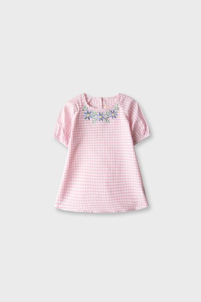 Pink Checkered Embroidered Top